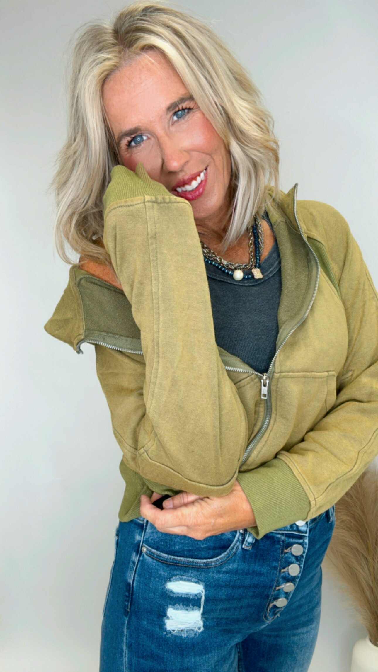 Contrast Ribbed Zip-Up Hoodie Sweatshirt Jacket (3 COLORS)