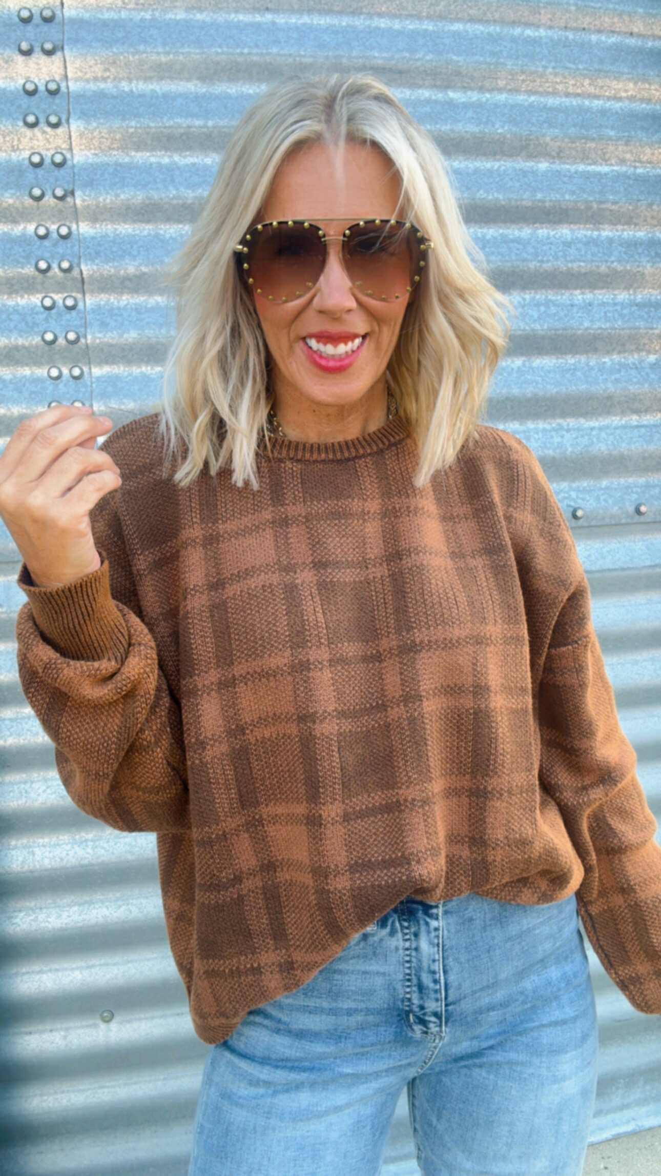 Cozy Knit Plaid Sweater