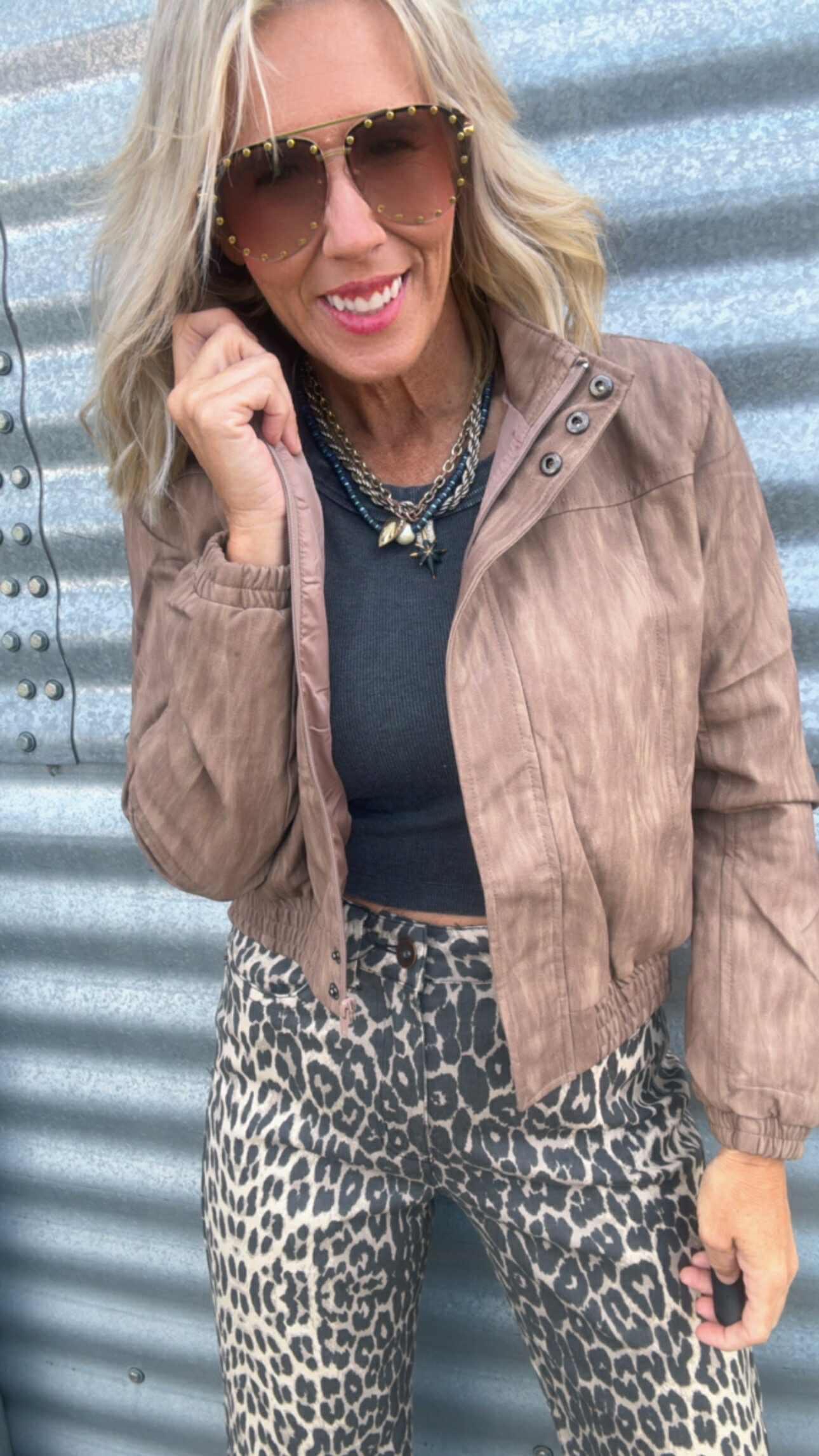 Washed Brown Biker Jacket