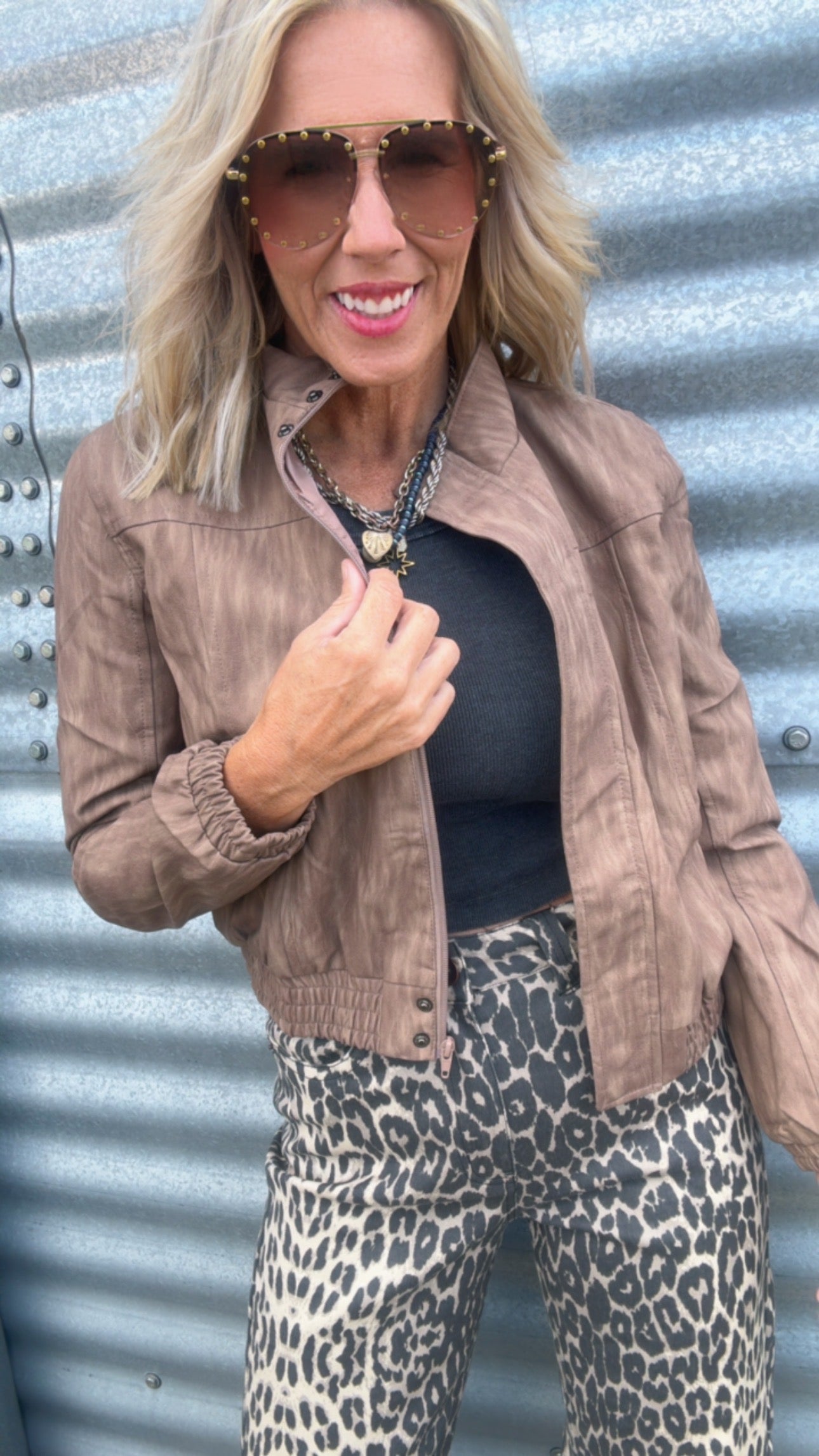 Washed Brown Biker Jacket