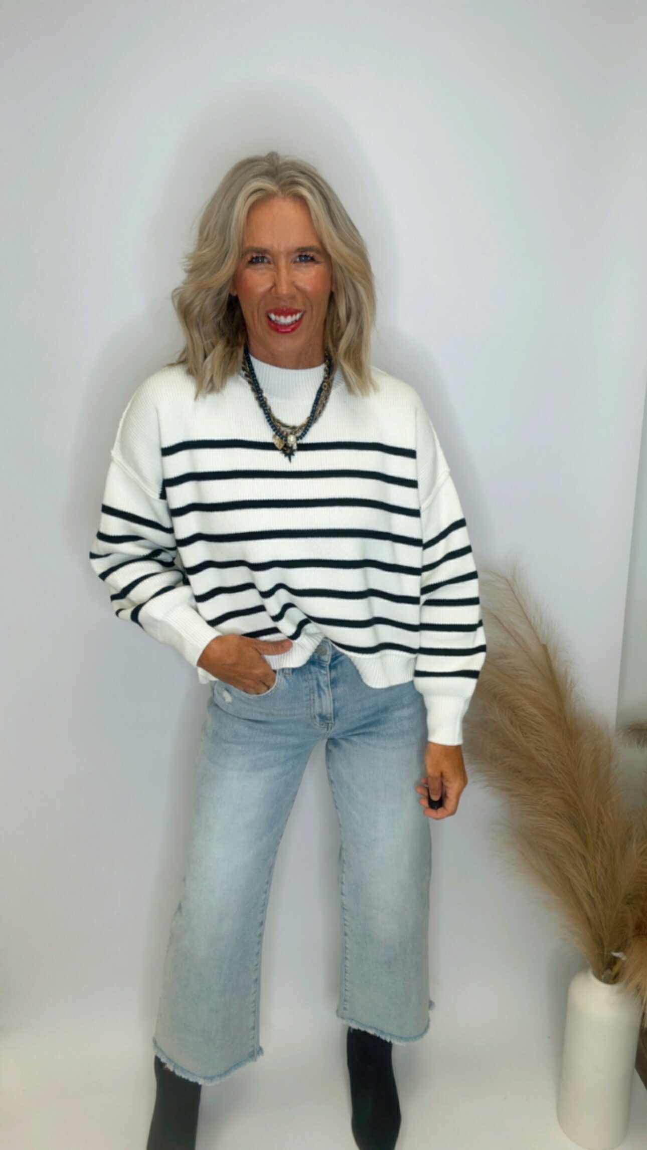 The Saylor Exposed Seam Striped Oversized Sweater | Zenana (4 COLORS)