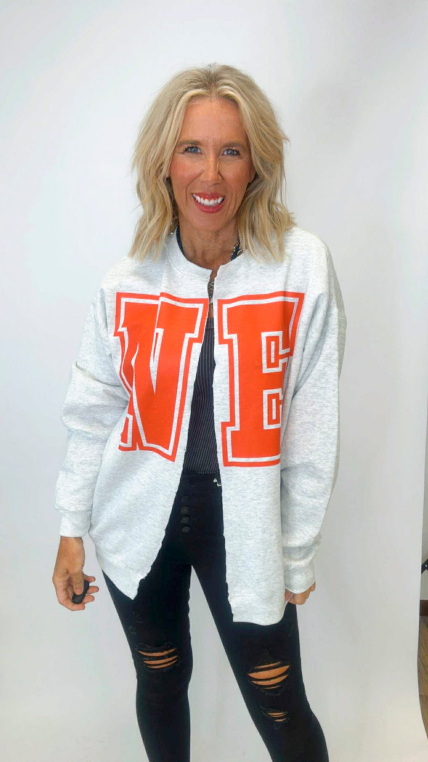 NE (Nebraska) State Hand Cut Sweatshirt Cardigan