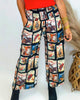 Vintage Western Print Smock Waist Woven Pants