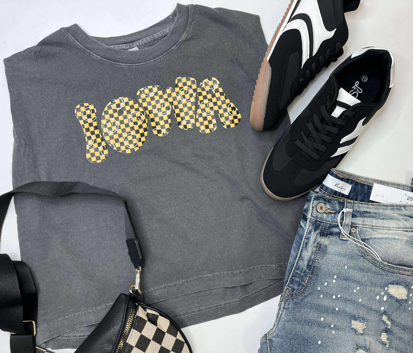 Smiley Iowa Game Day Garment Dyed Graphic Muscle Tee