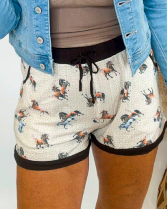 Horse Graphic Color Block Shorts
