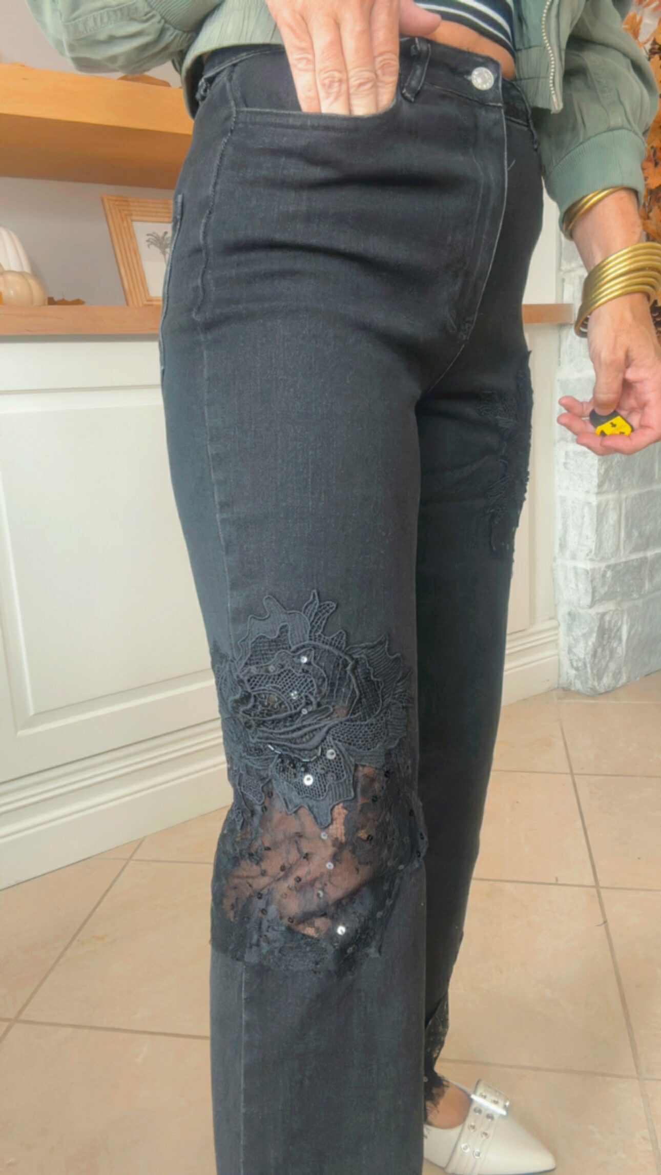 Lace Patchwork Straight Leg Jeans
