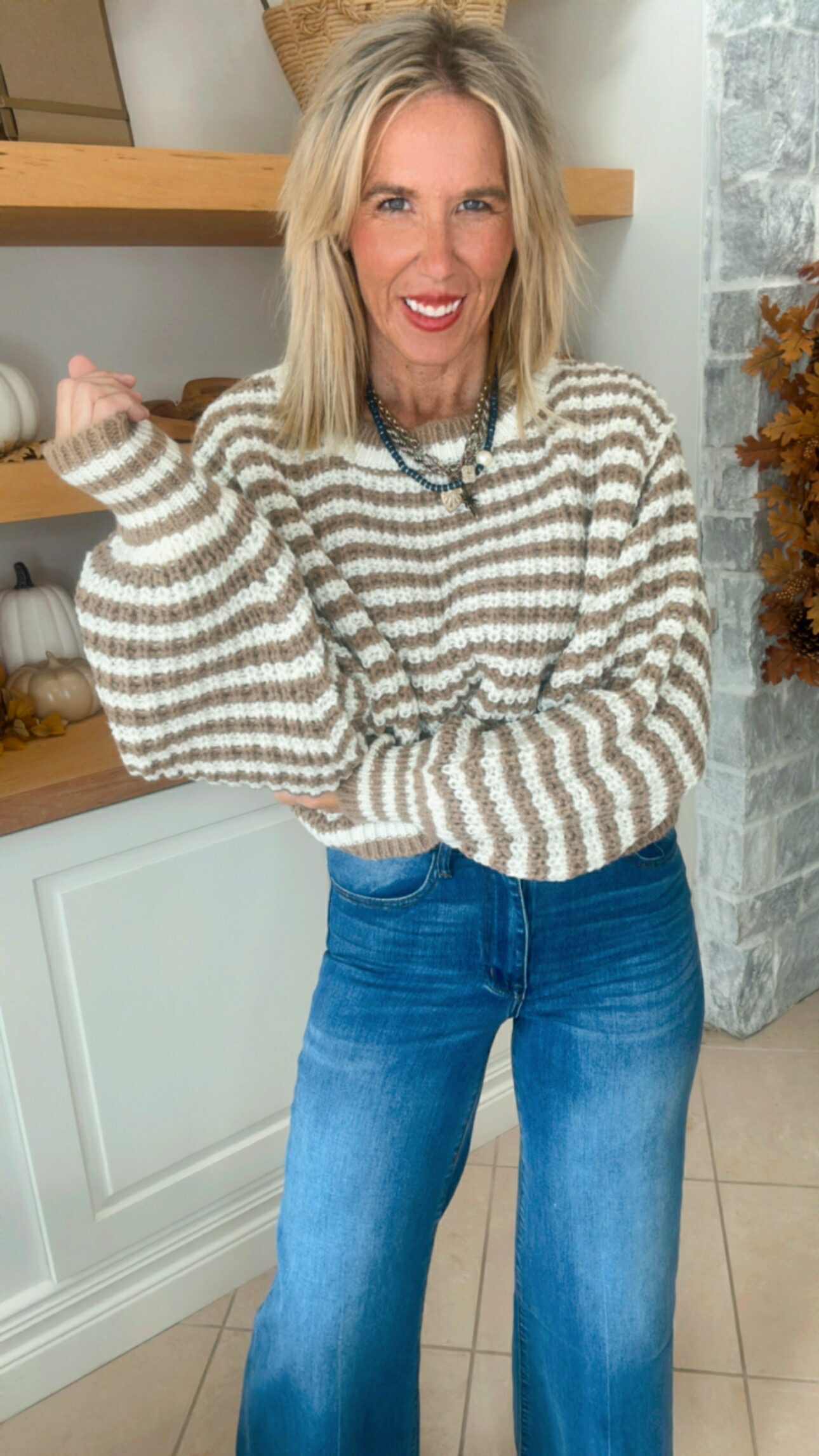 The Rory Taupe Striped Sweater