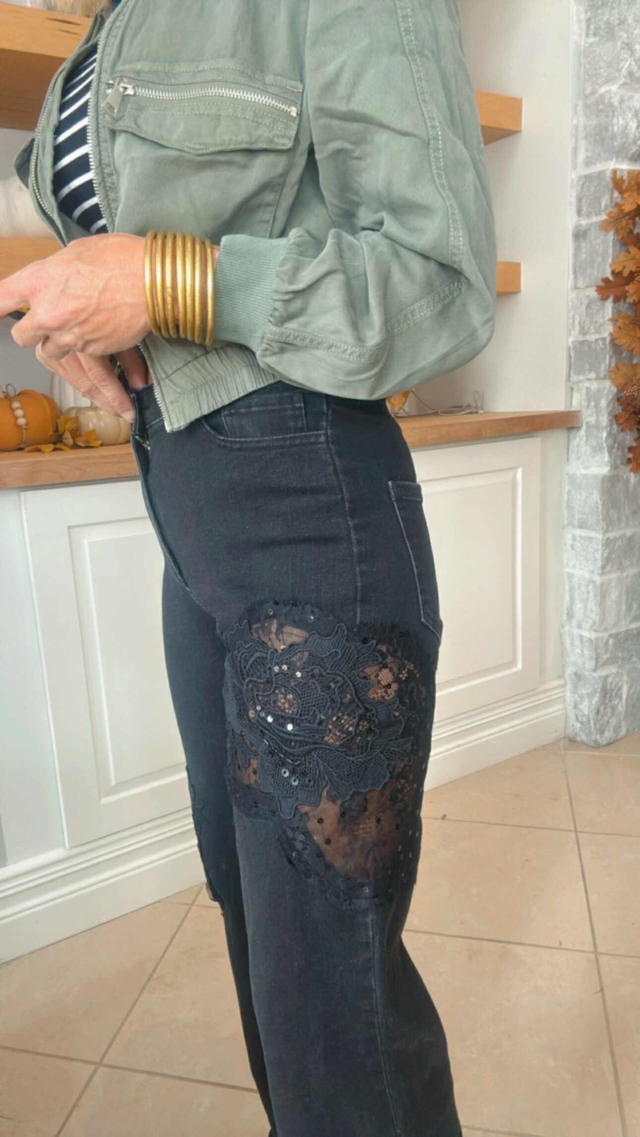 Lace Patchwork Straight Leg Jeans
