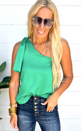 The Addison Green Satin One Shoulder Top