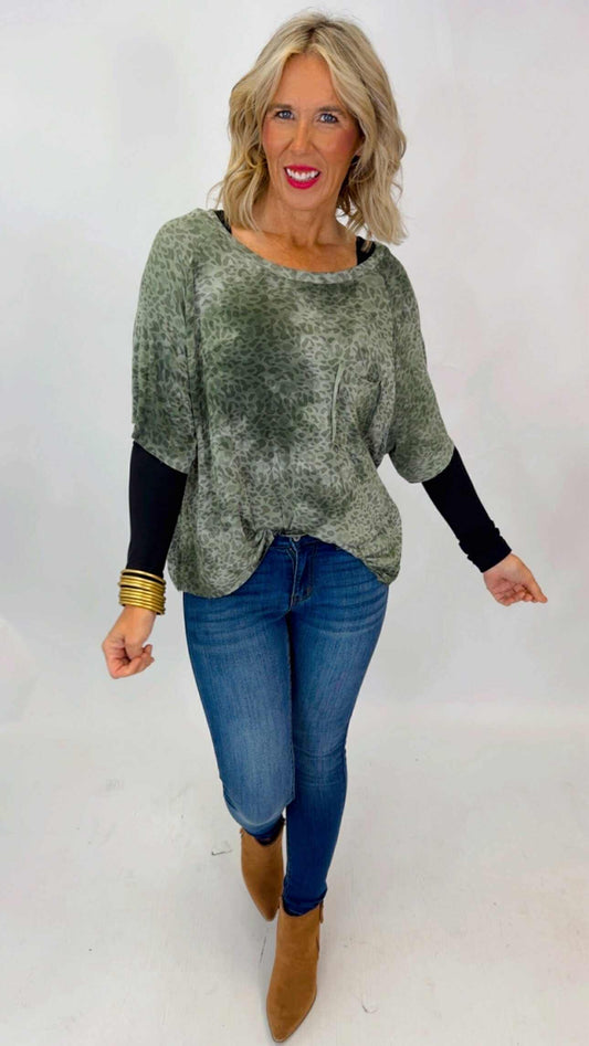 Olive Leopard Short Sleeve Loose Fit Tee | POL