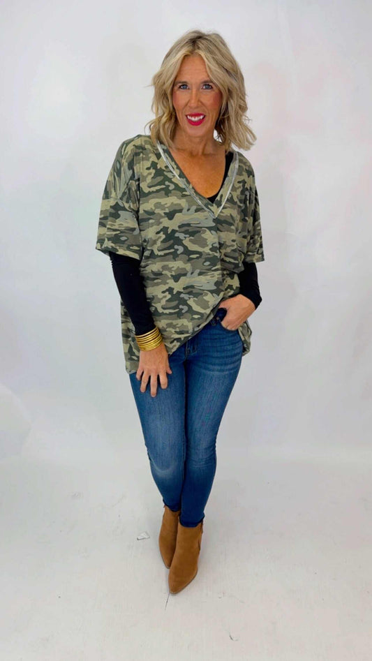 Stone Washed Camo Loose Fit Tee | POL