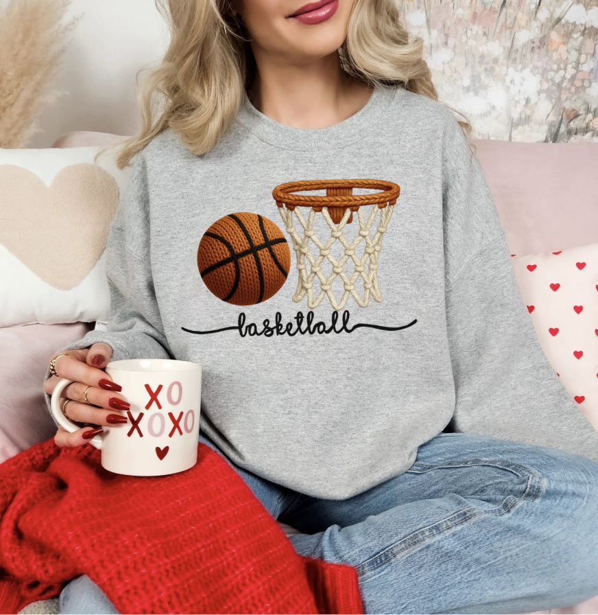 Basketball Season Ash Crewneck Graphic Sweatshirt