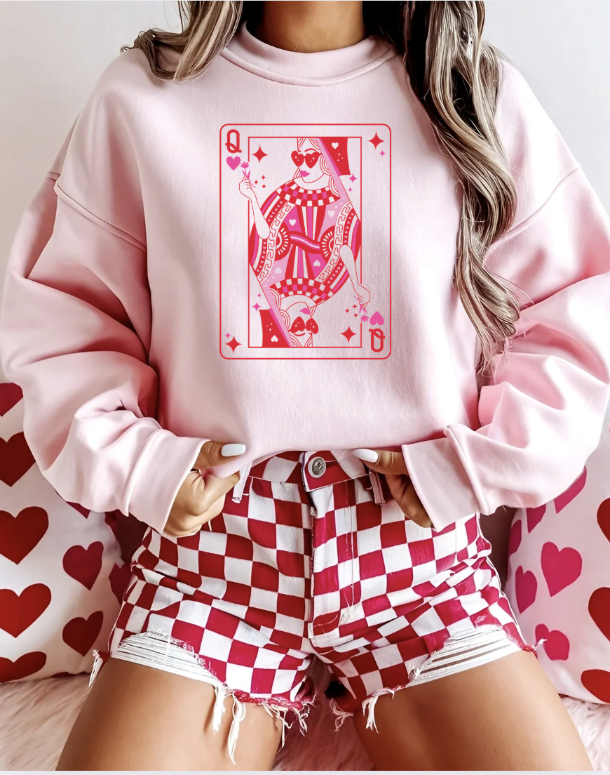 Queen of Hearts Crewneck Graphic Sweatshirt