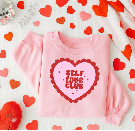 Self Love Club Pink Crewneck Graphic Sweatshirt