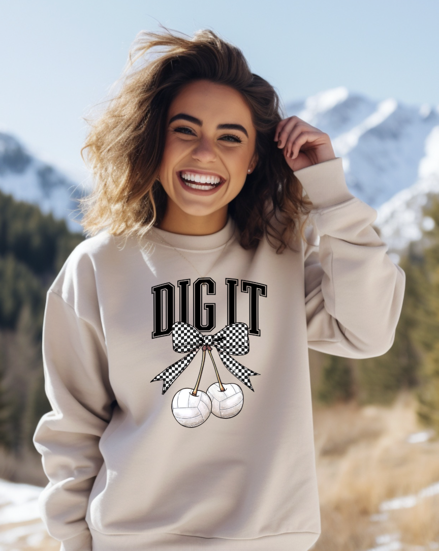Dig It Volleyball Style Sand Crewneck Graphic Sweatshirt