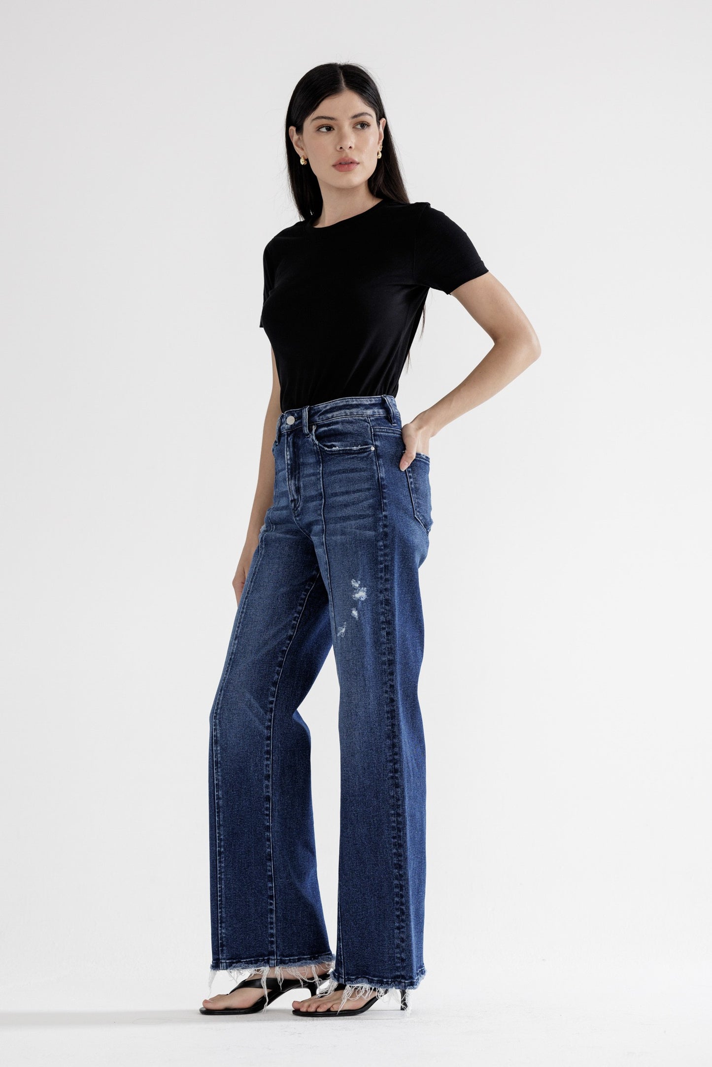 MICA | French Navy Super High Rise Seam Front Wide Leg Denim Jeans