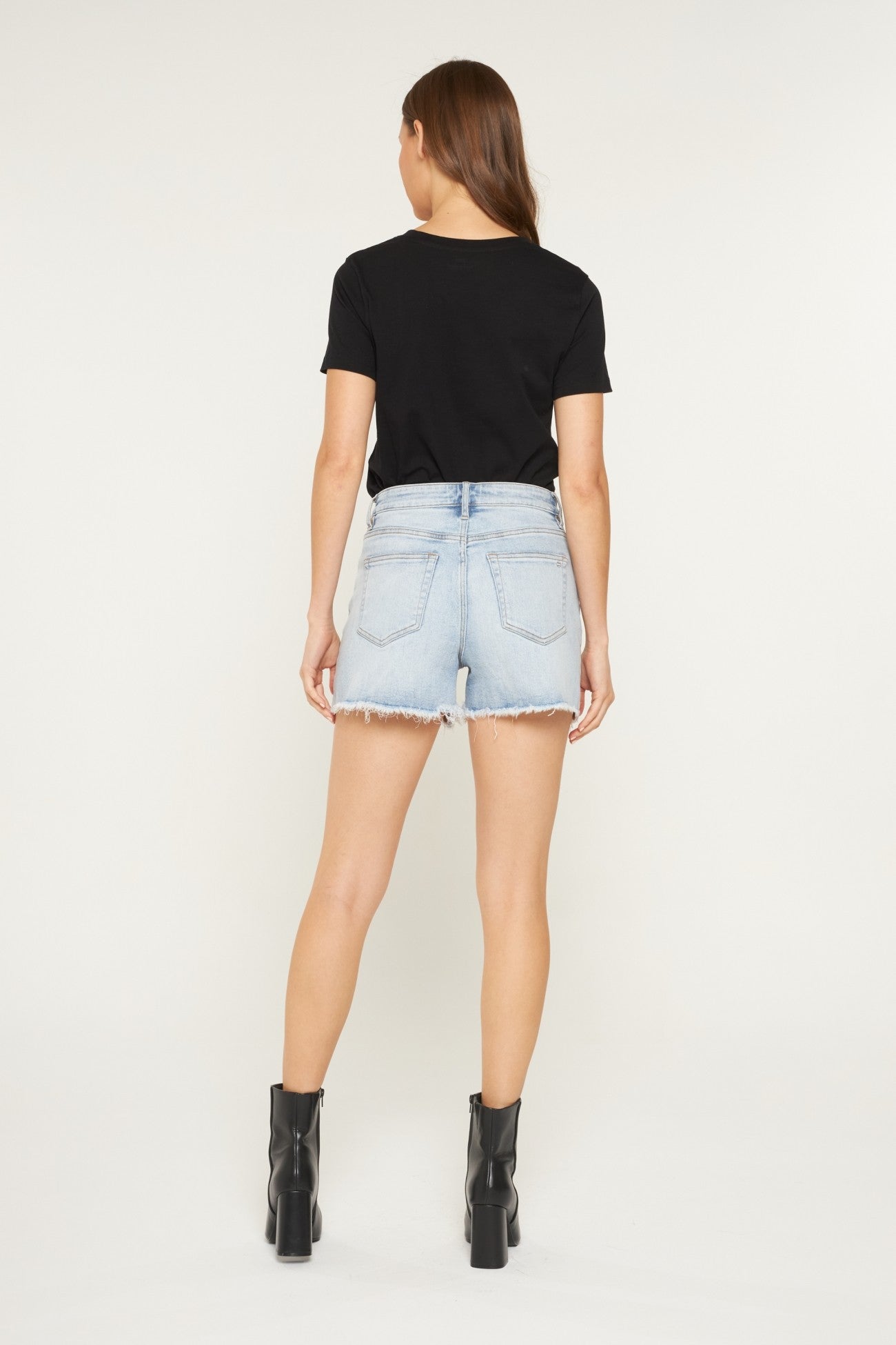 Light Blue Ivy Super High Denim Shorts w/ Frayed Hem | MICA - Final Sale