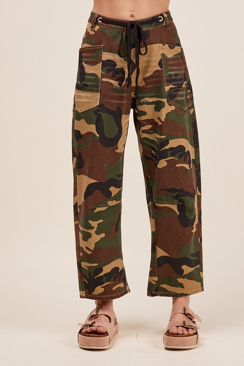 Camouflage Twill Denim Barrel Jeans - DEAL