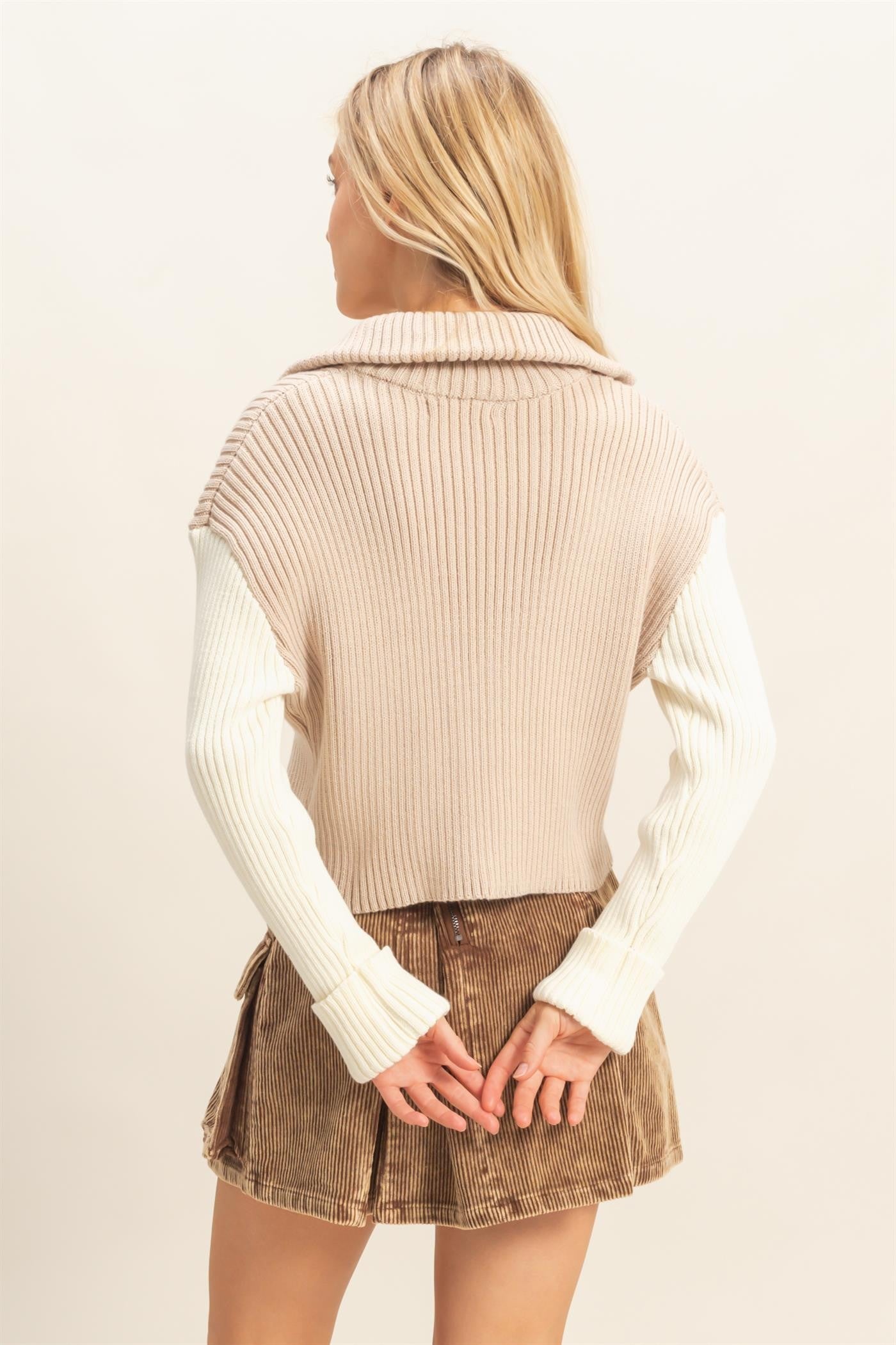 Contrasting Sleeves Sweater Cardigan (3 COLORS) | HYFVE *LA LIVE PREORDER