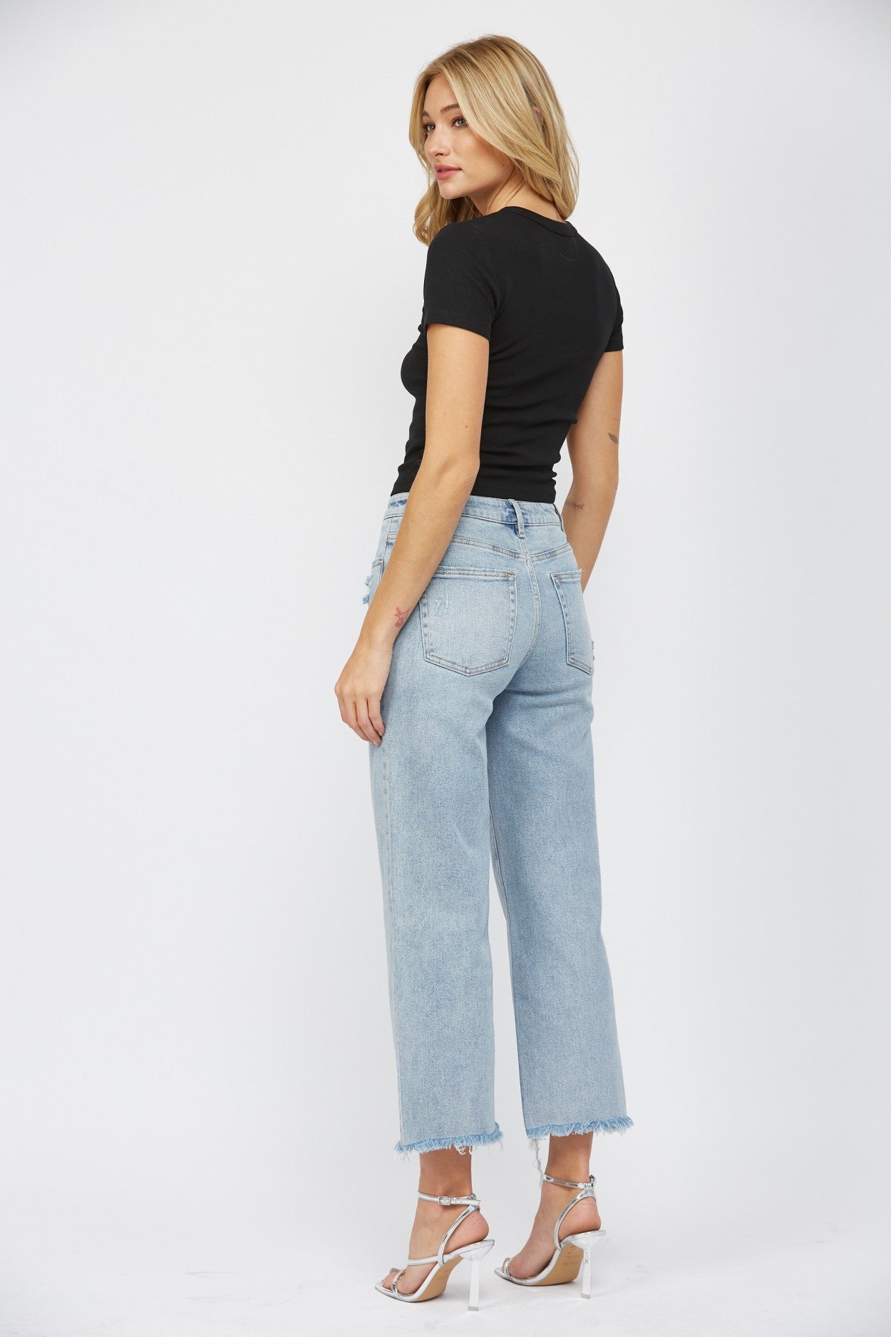 The Electric Blue High Rise Ankle Wide Leg Denim Jean | MICA - Final Sale