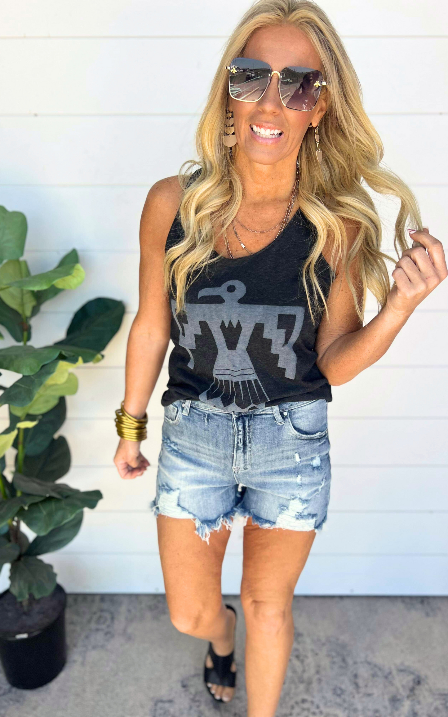 Light Denim High Rise Destroyed Denim Shorts | Risen - Final Sale