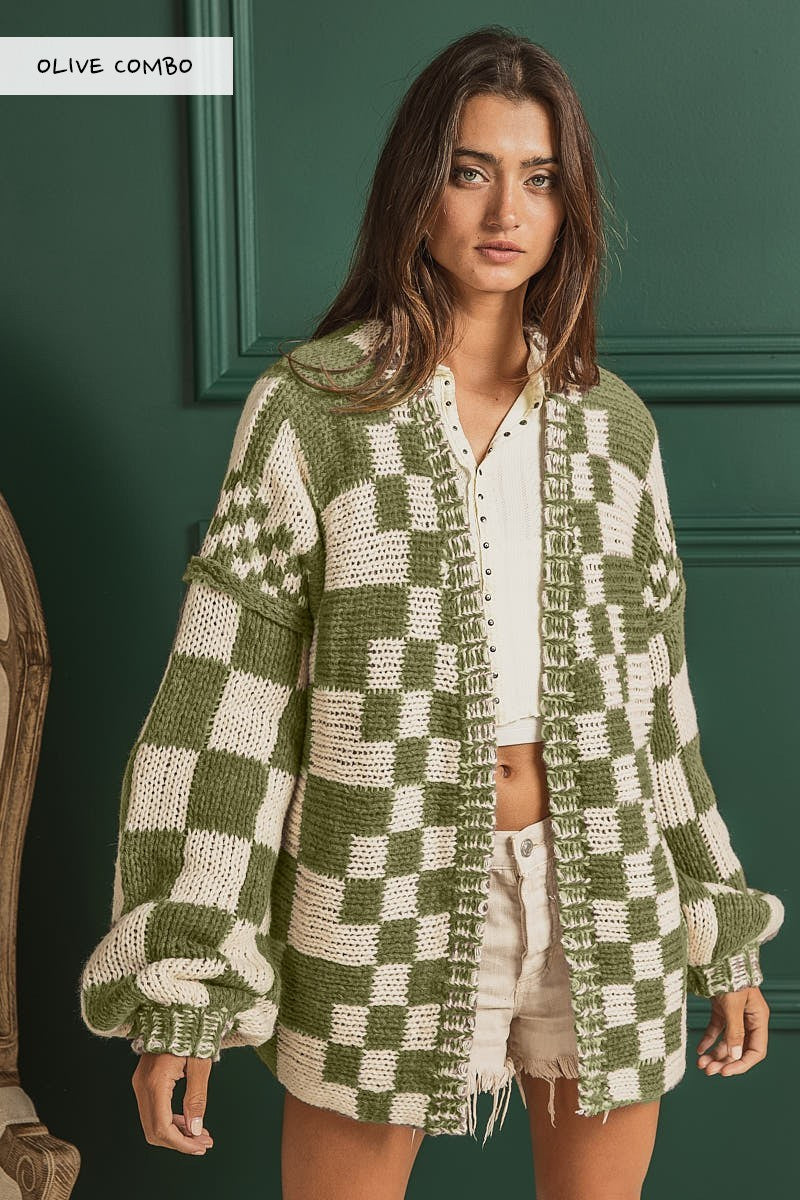 Mixed Check Pattern Loose Fit Chunky Cardigan (4 COLORS) | BIBI *LA LIVE PREORDER*