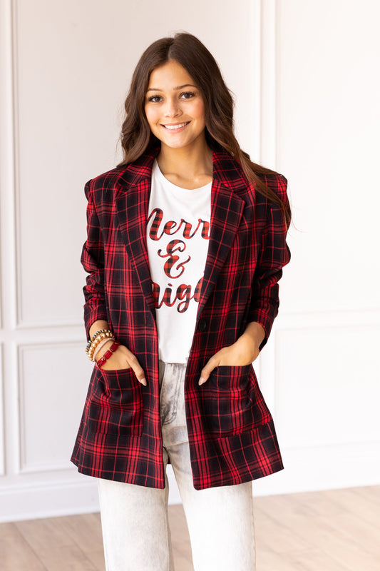 Plaid Perfection Blazer Black/Red