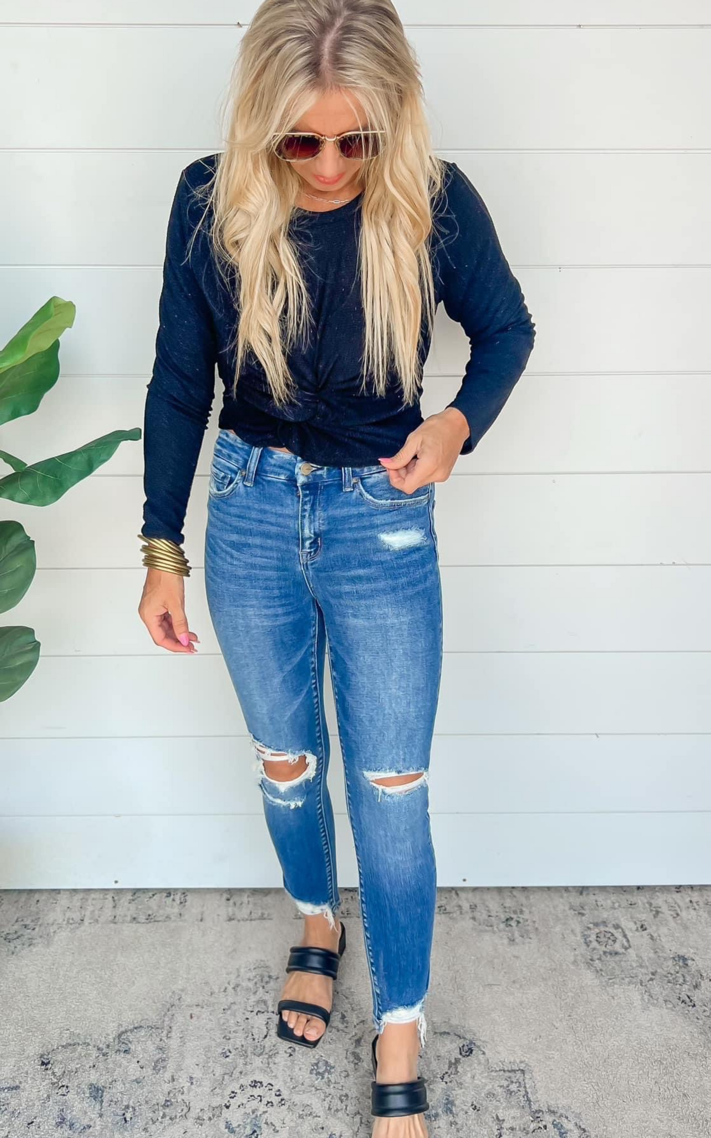Mid Rise Crop Denim Skinny Jeans | Mica** - Final Sale