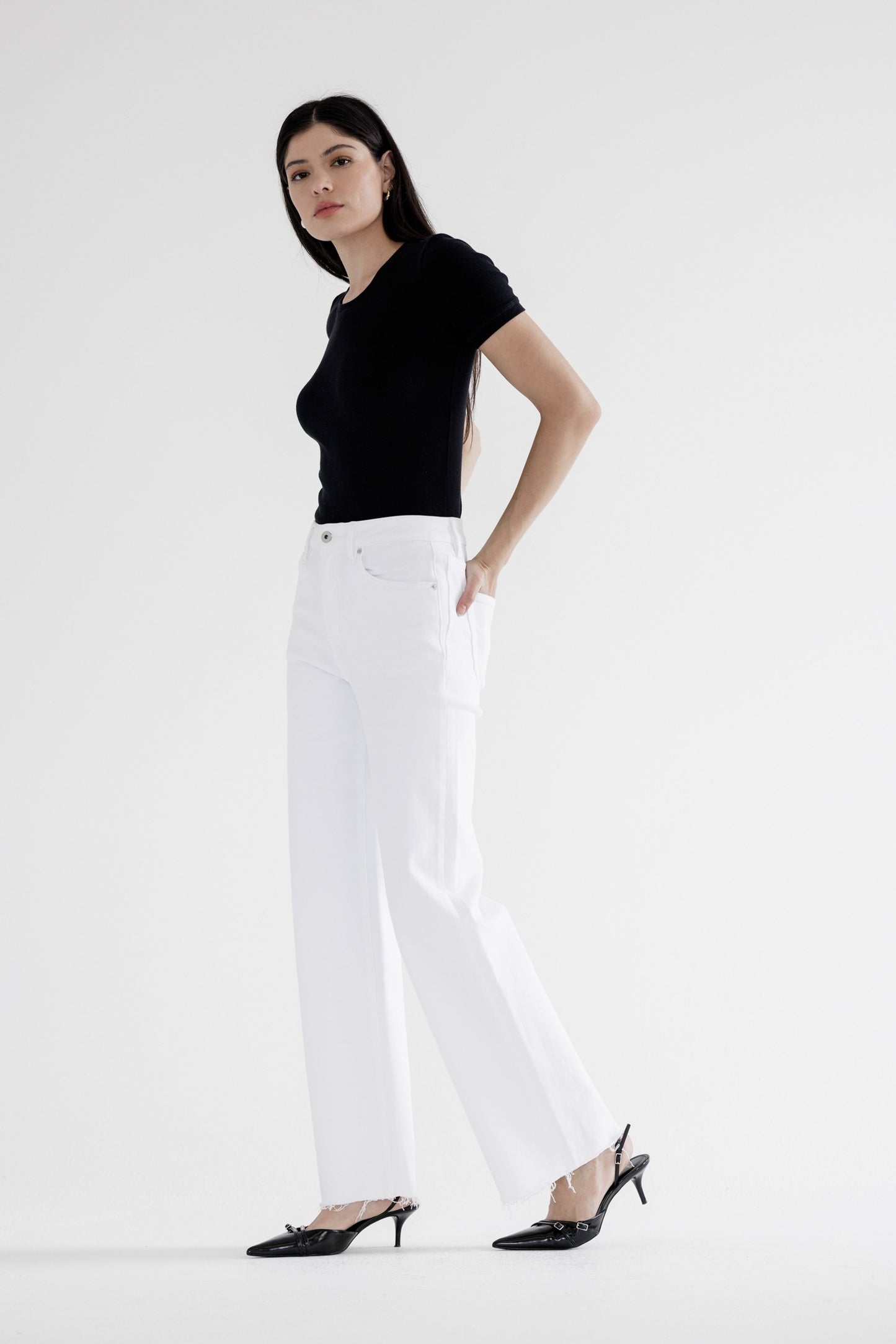 MICA | Alabaster High Rise Wide Leg w/ Raw Hem Denim Jeans - Final Sale