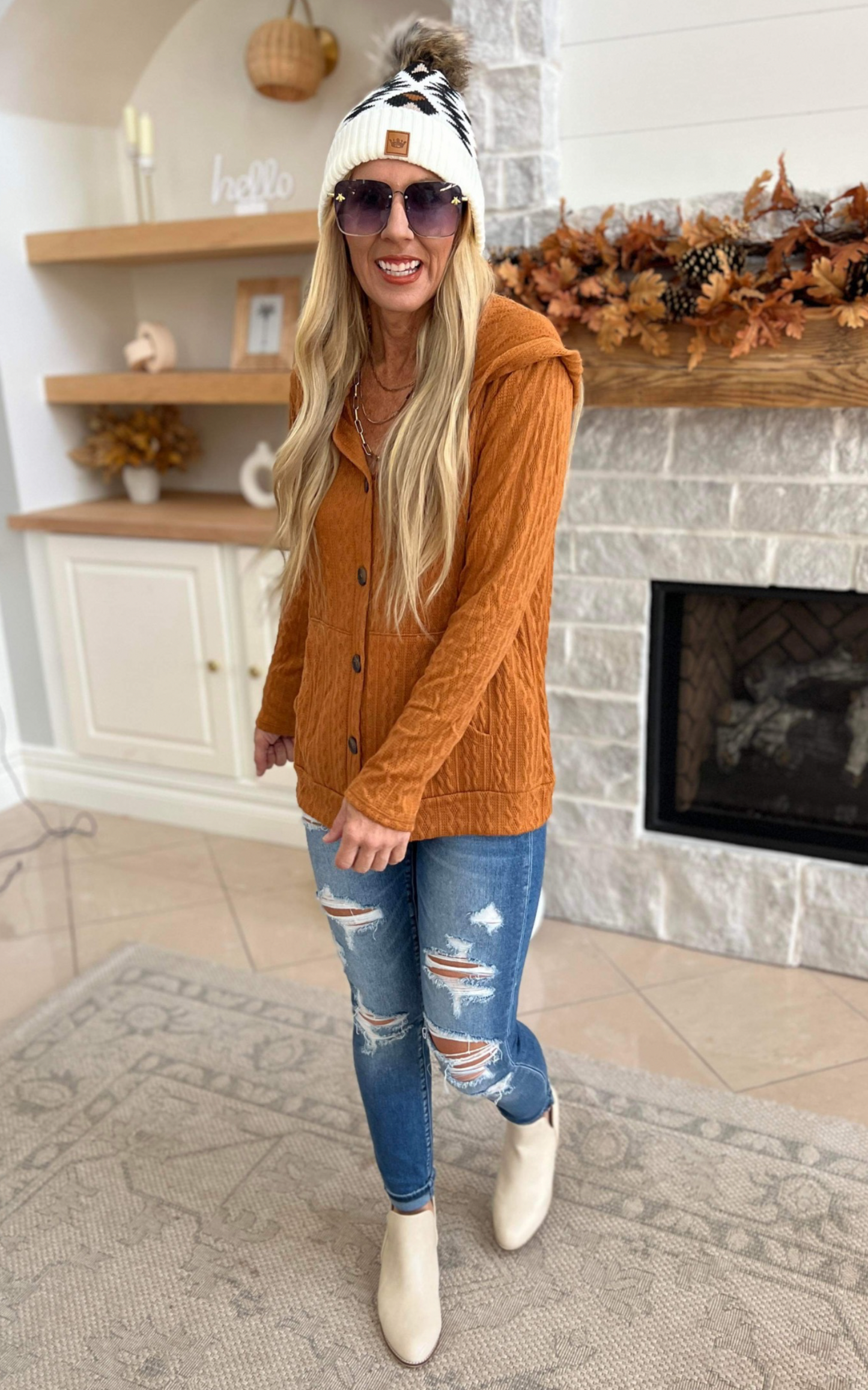 Cable Knit Button Up Hooded Cardigan - Final Sale