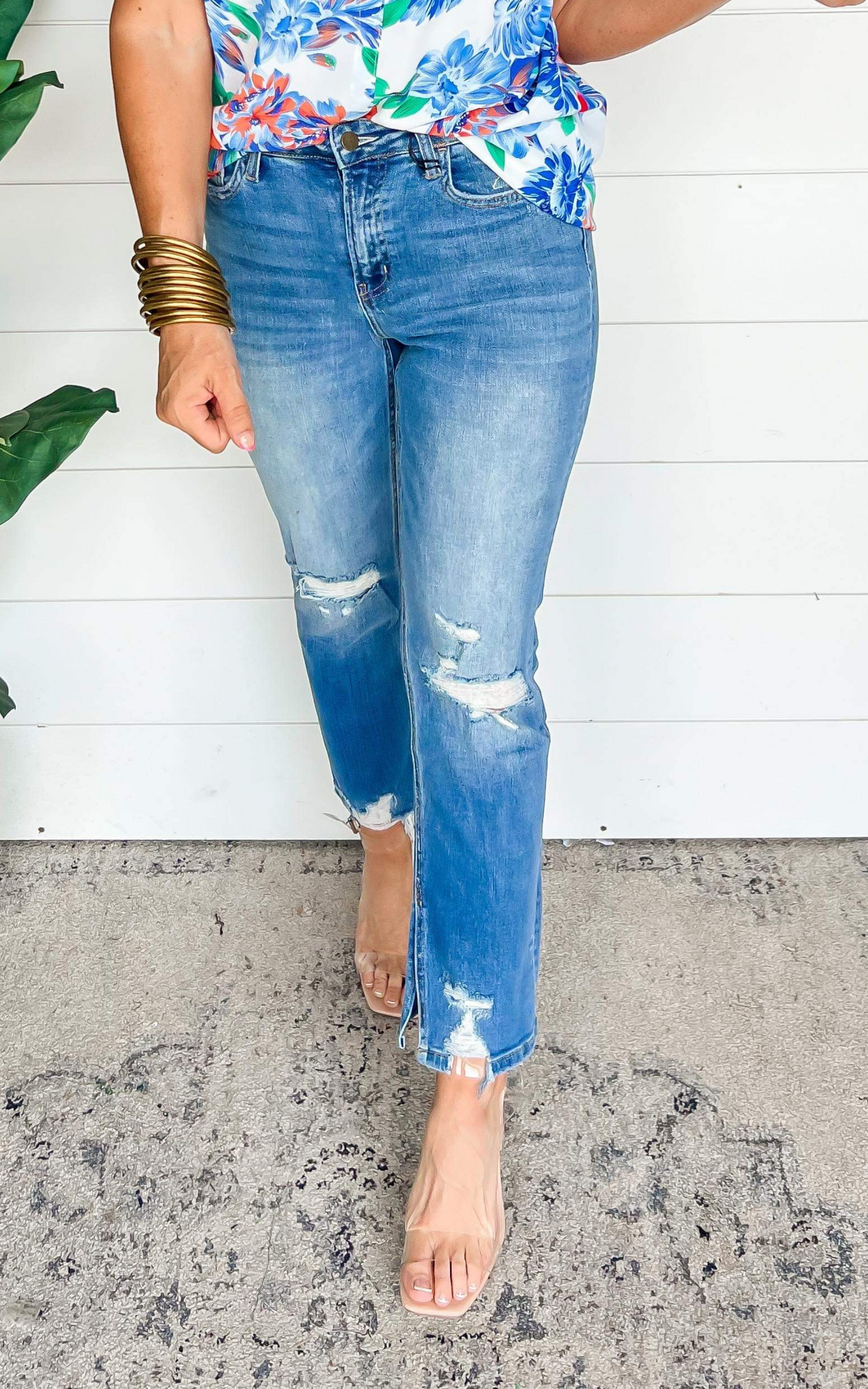 MICA | High Rise Ankle Straight w/ Side Slit Denim Jeans** - Final Sale