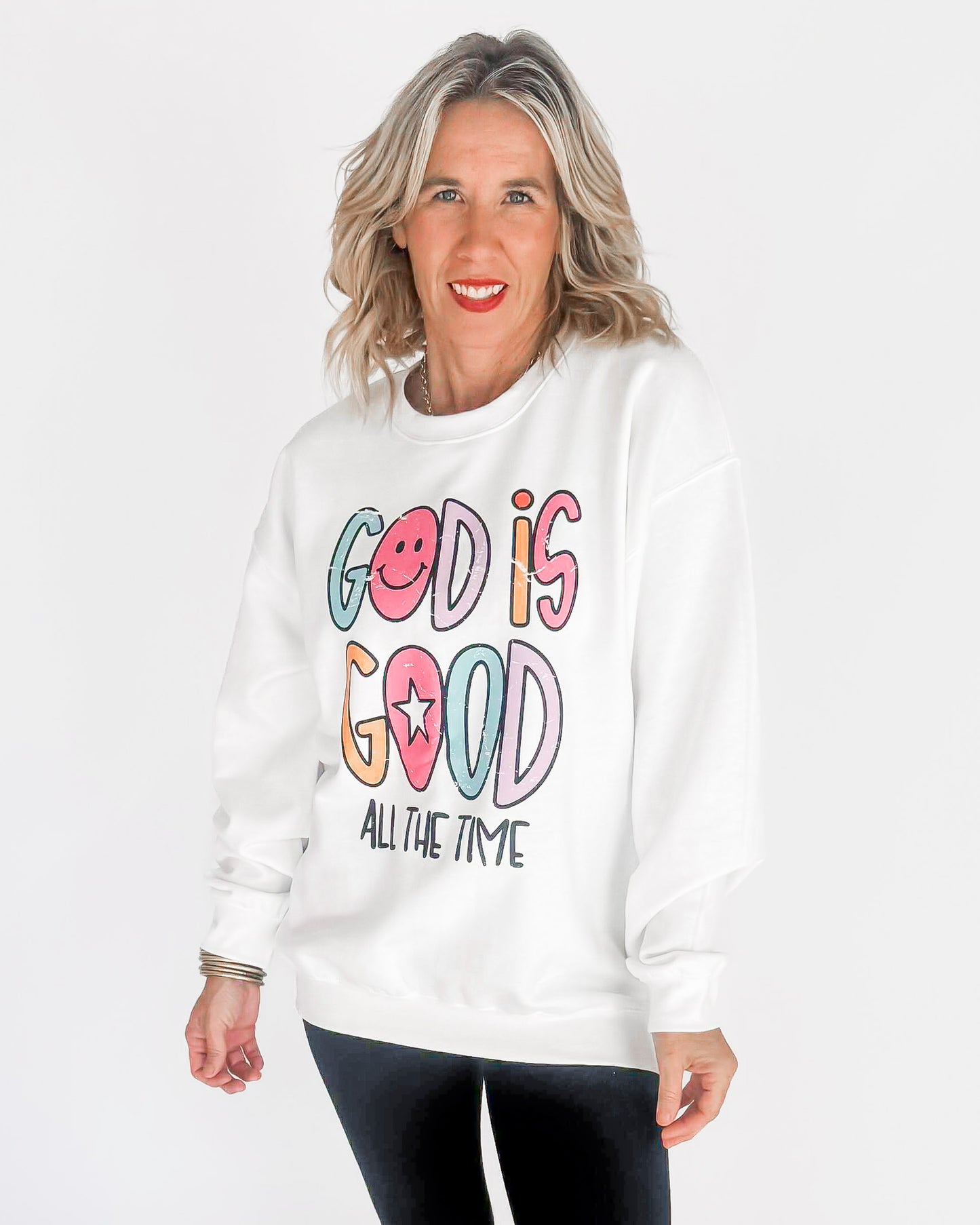 God Is Good All the Time Crew Neck Graphic Sweatshirt - excluded