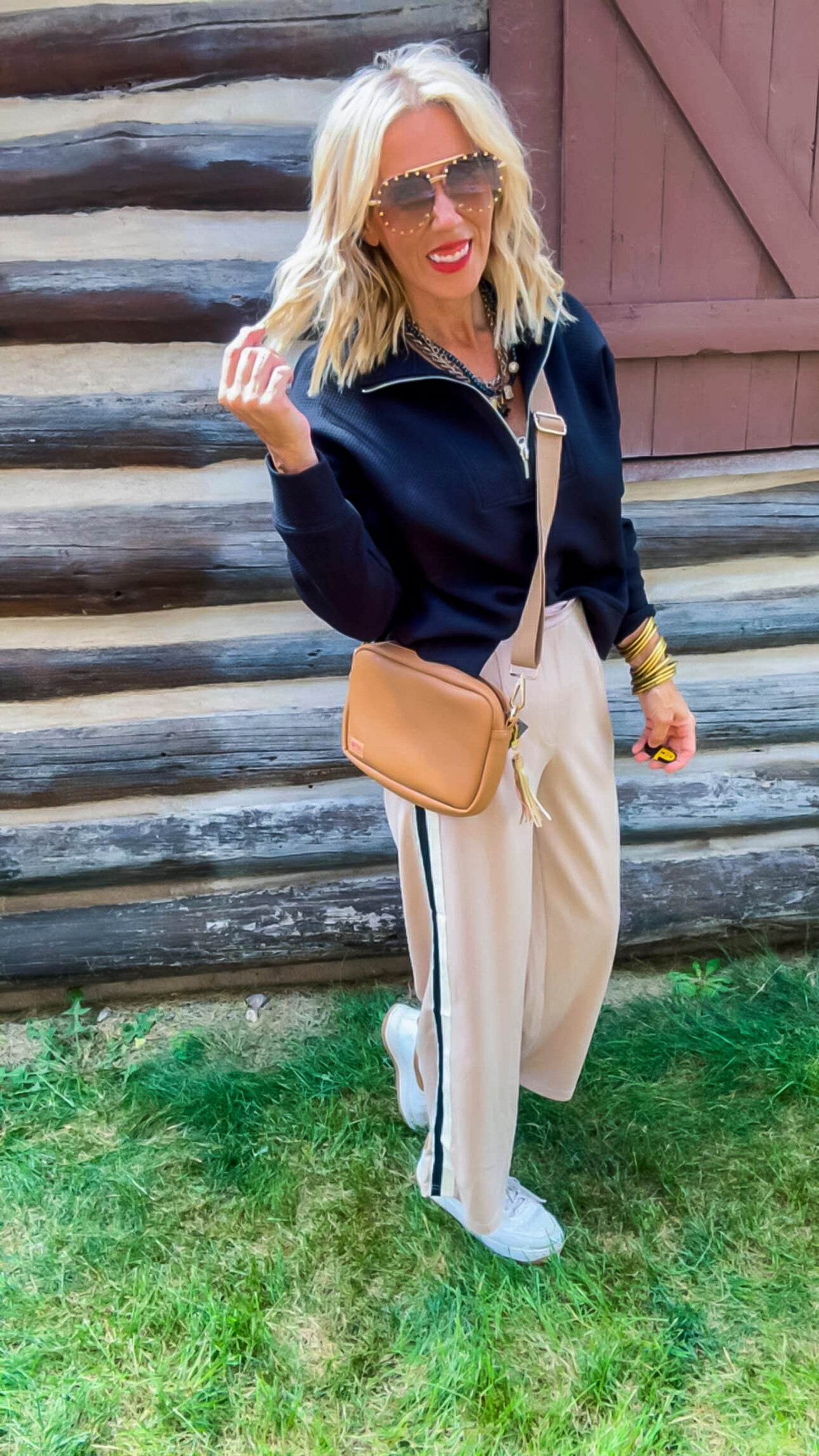 Striped Down Line Pants With Pockets