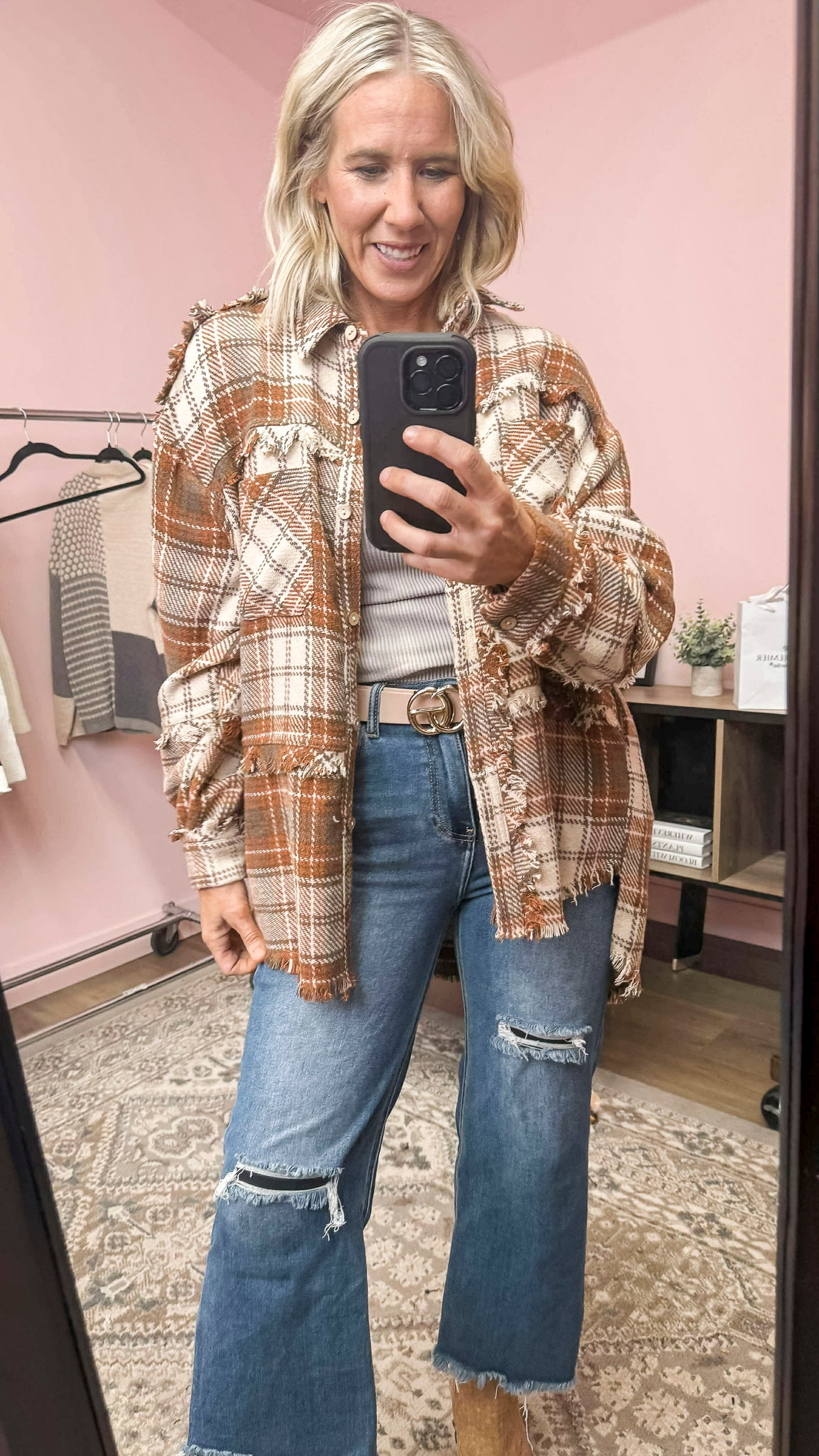 Checked Woven Frayed Dege Detail Shacket | BIBI *LA LIVE PREORDER*