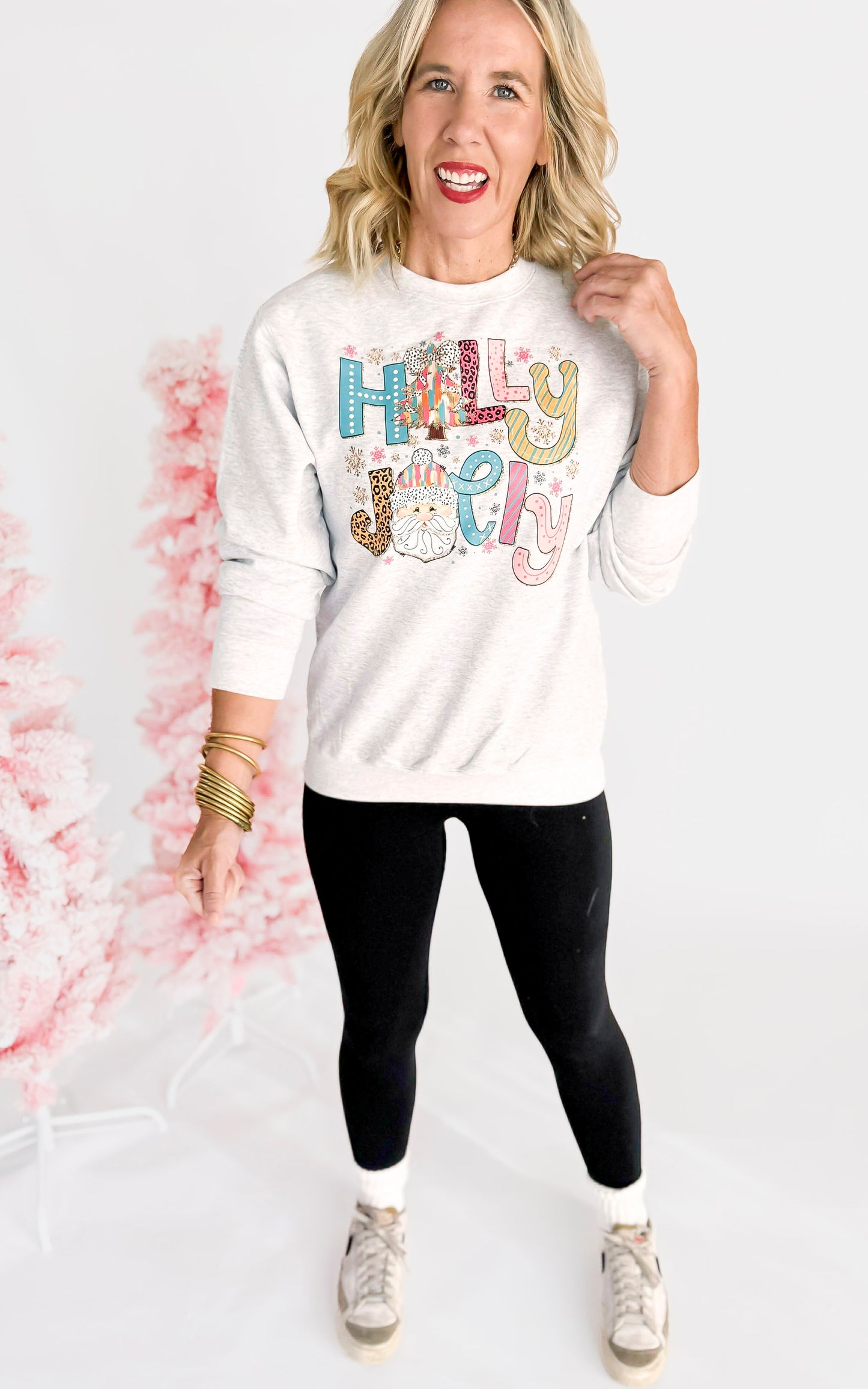 Holly Jolly Santa Crew Neck Graphic Sweatshirt