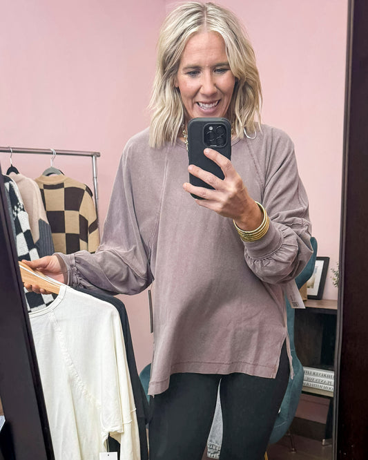 Washed Oversized Long Sleeve Top With Slit (3 COLORS) | HYFVE *LA LIVE PREORDER**