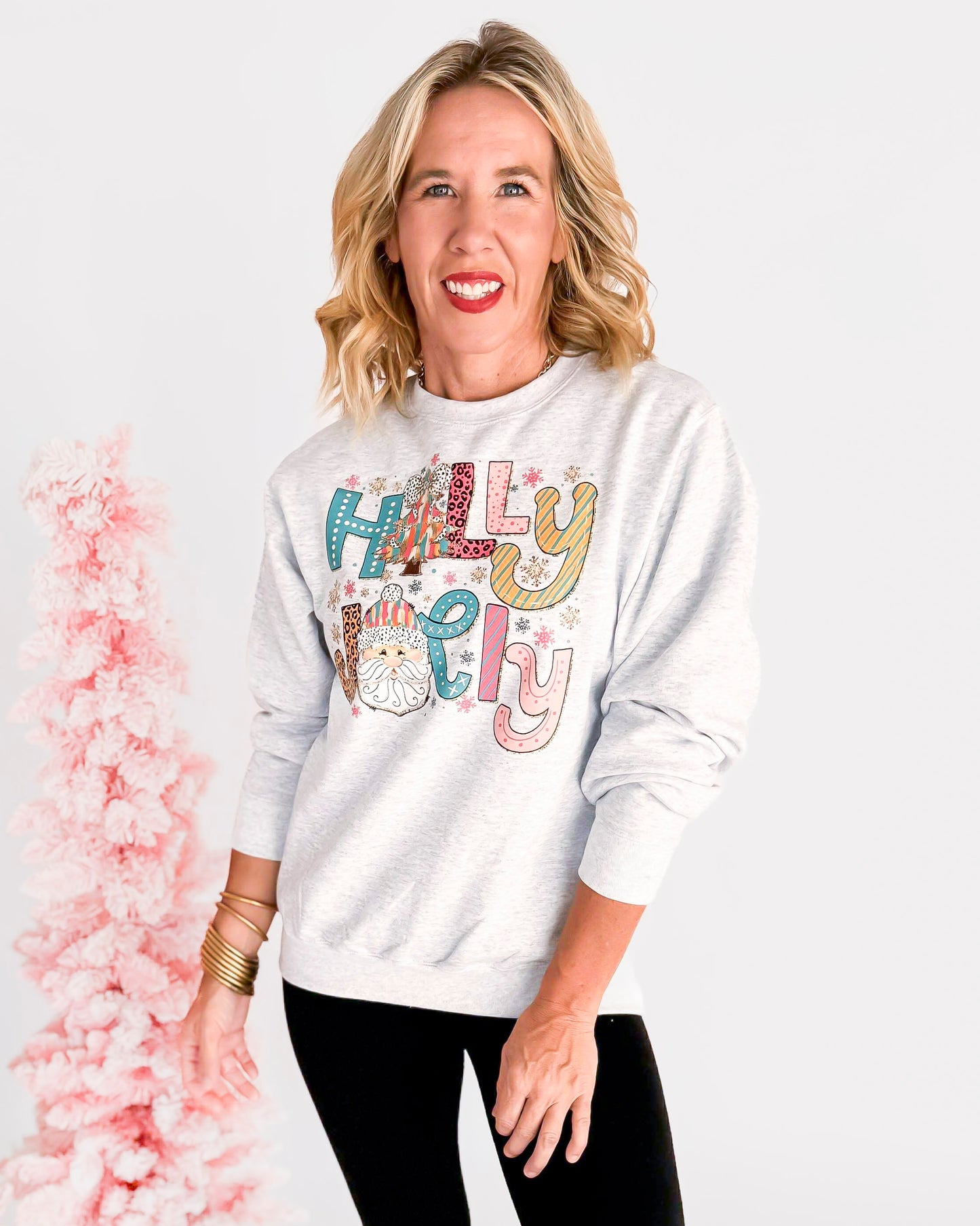Holly Jolly Santa Crew Neck Graphic Sweatshirt