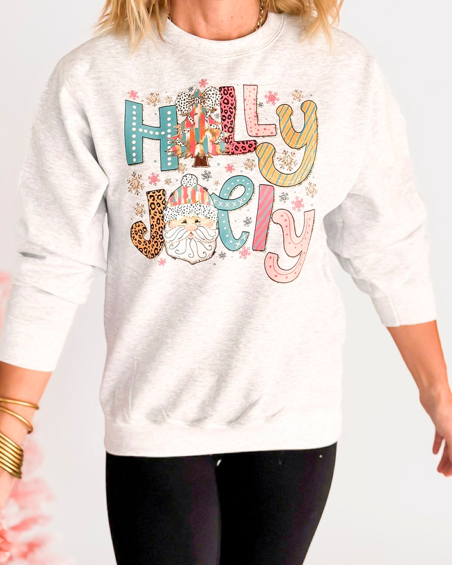 Holly Jolly Santa Crew Neck Graphic Sweatshirt