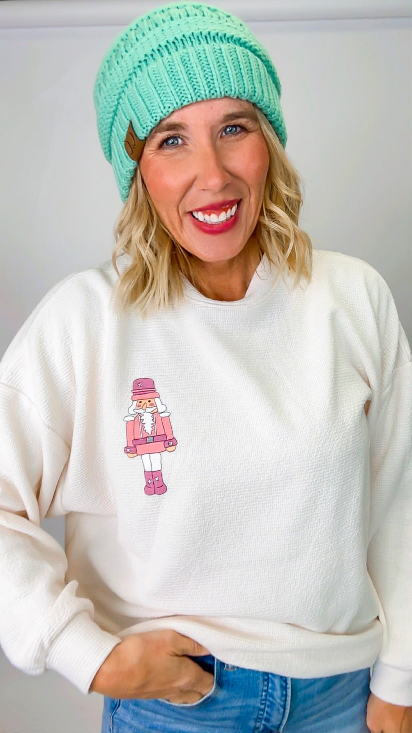 Nutcracker Pink Cookie Graphic Cloudy Knit Sweatshirt