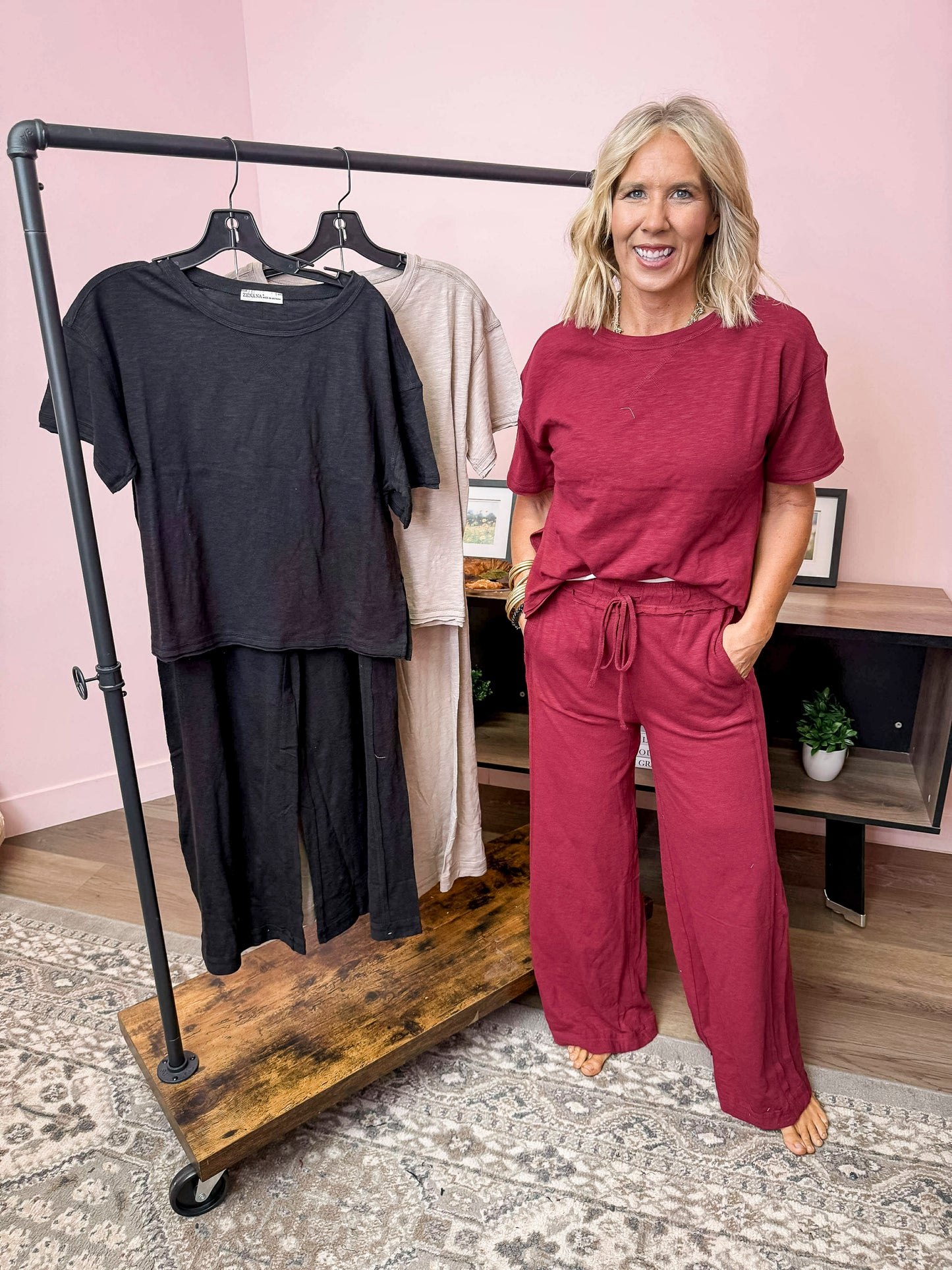 Cotton Slub Short Slv Tee & Pants Set (3 COLORS) | ZENANA *LA LIVE PREORDER