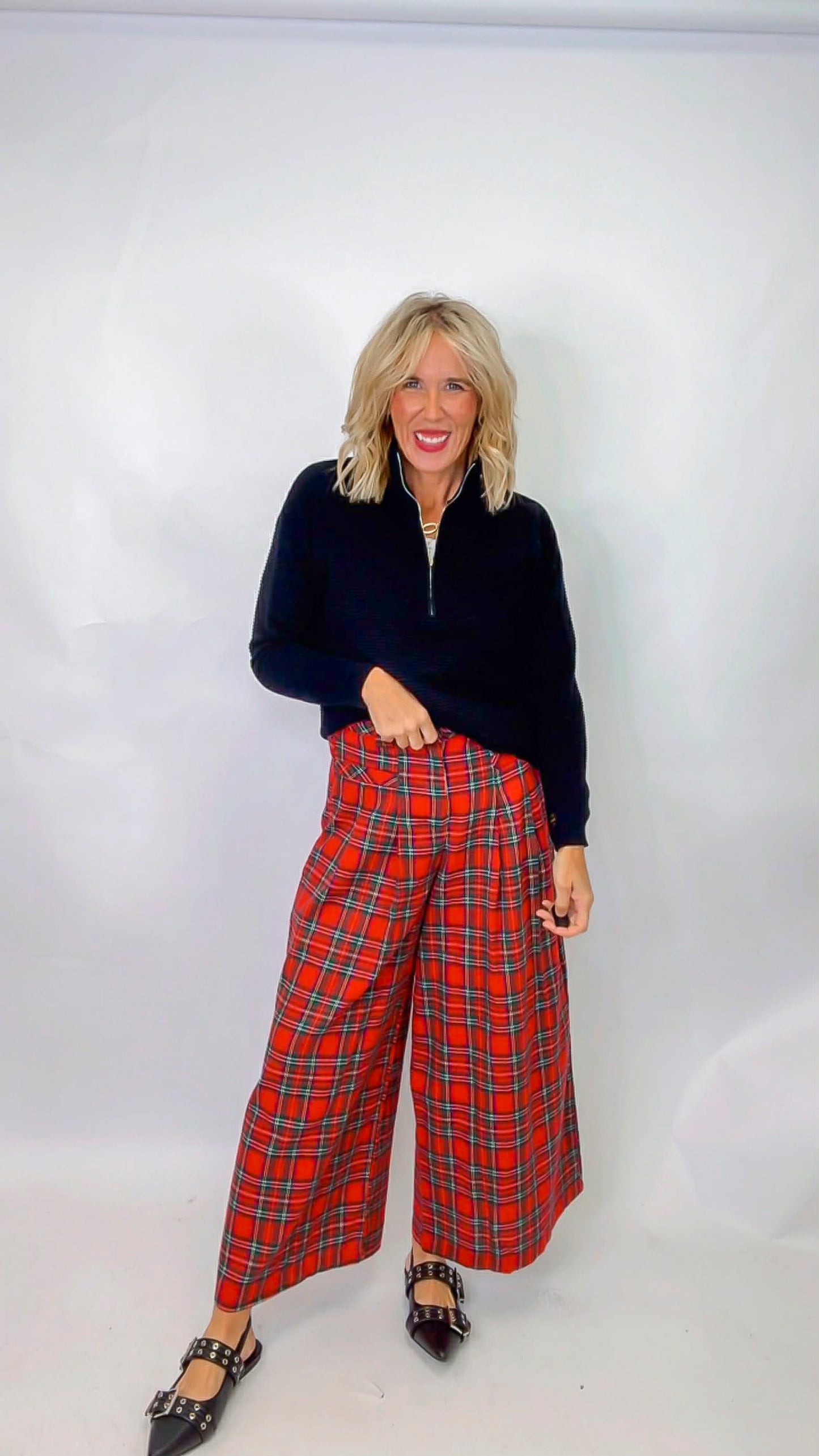 Christmas Tartan Wide Leg Culotte Pants