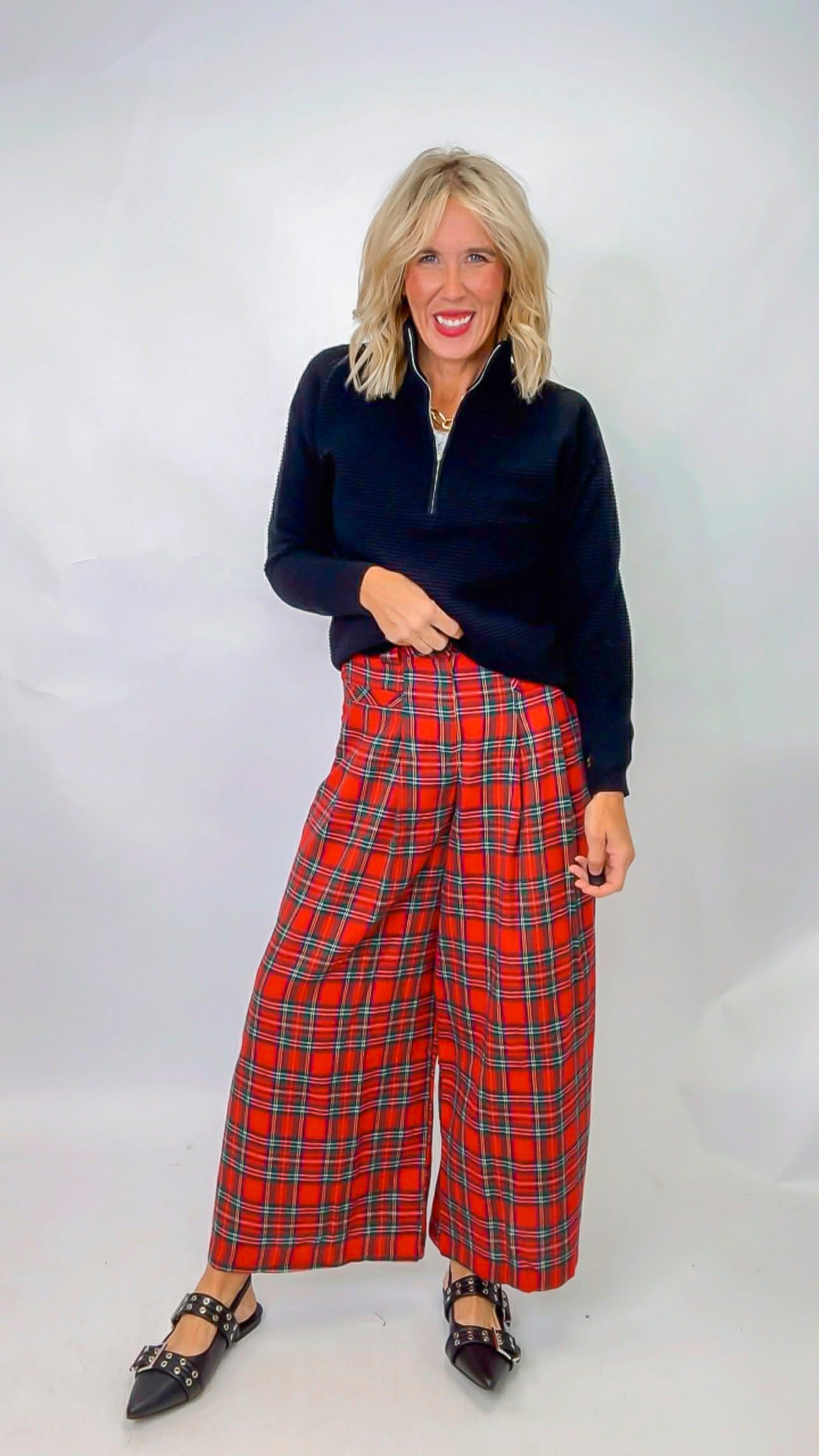 Christmas Tartan Wide Leg Culotte Pants