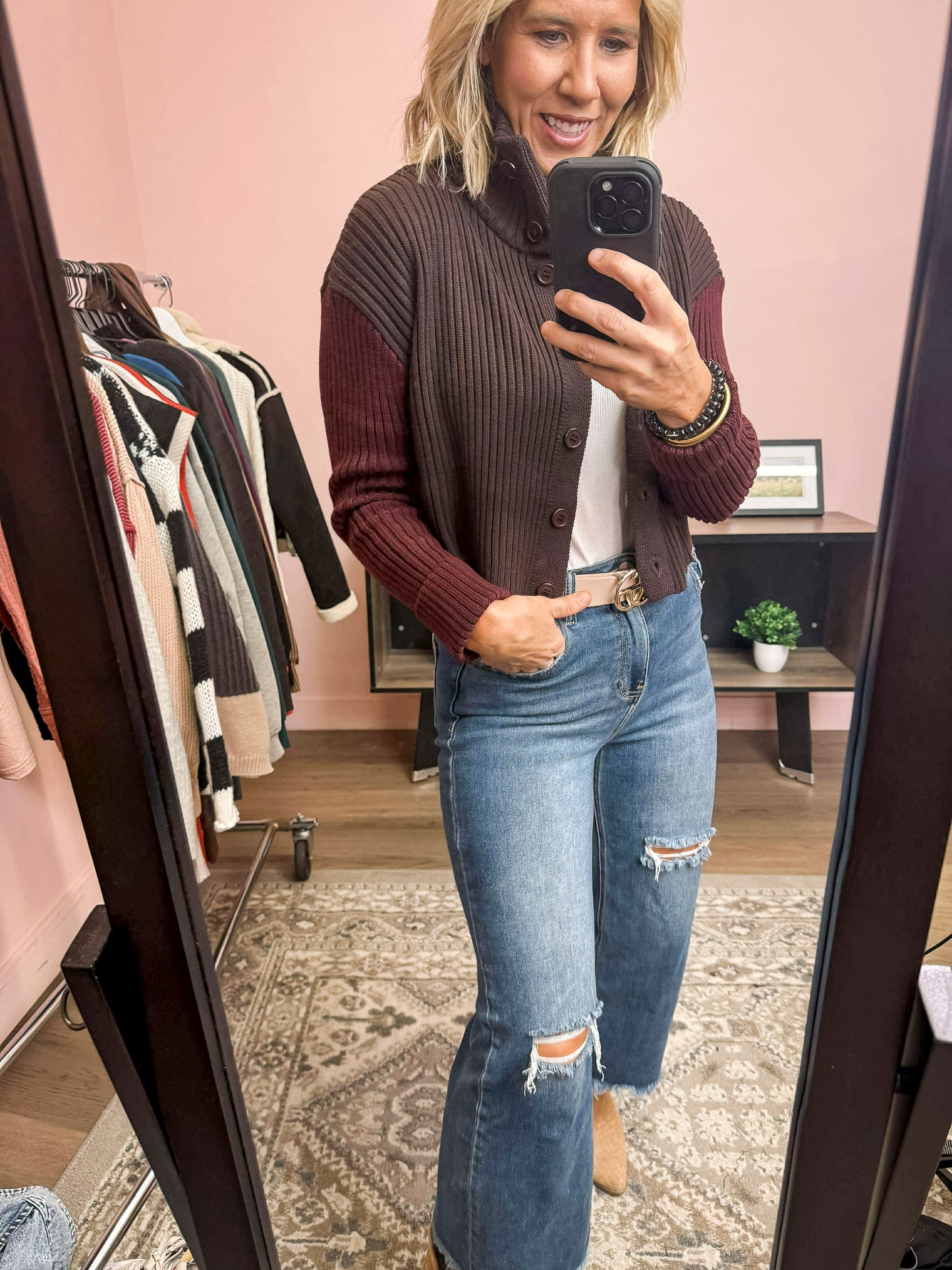 Contrasting Sleeves Sweater Cardigan (3 COLORS) | HYFVE *LA LIVE PREORDER