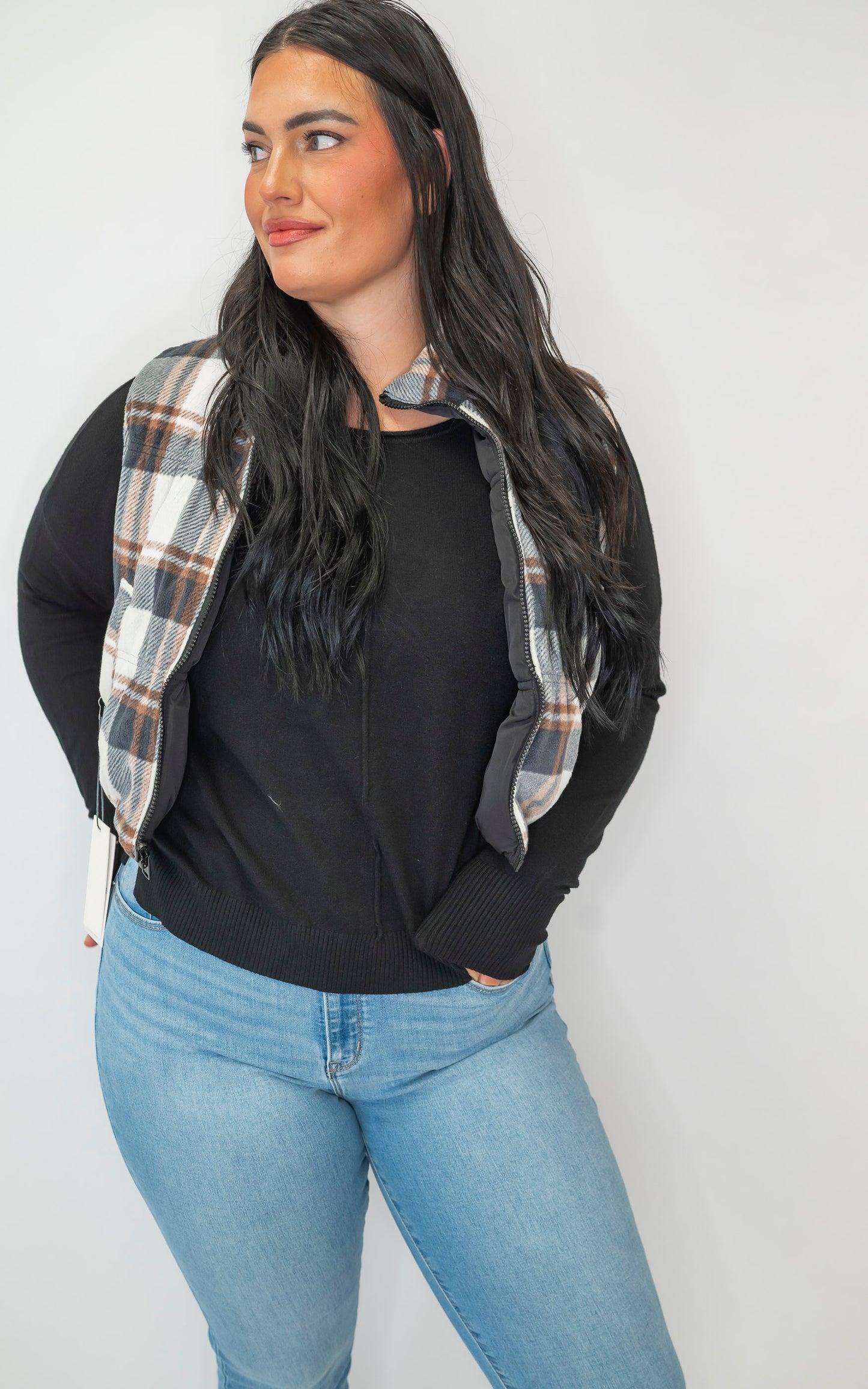 Black Full-zip Reversible Plaid Puffer Vest *DEAL*