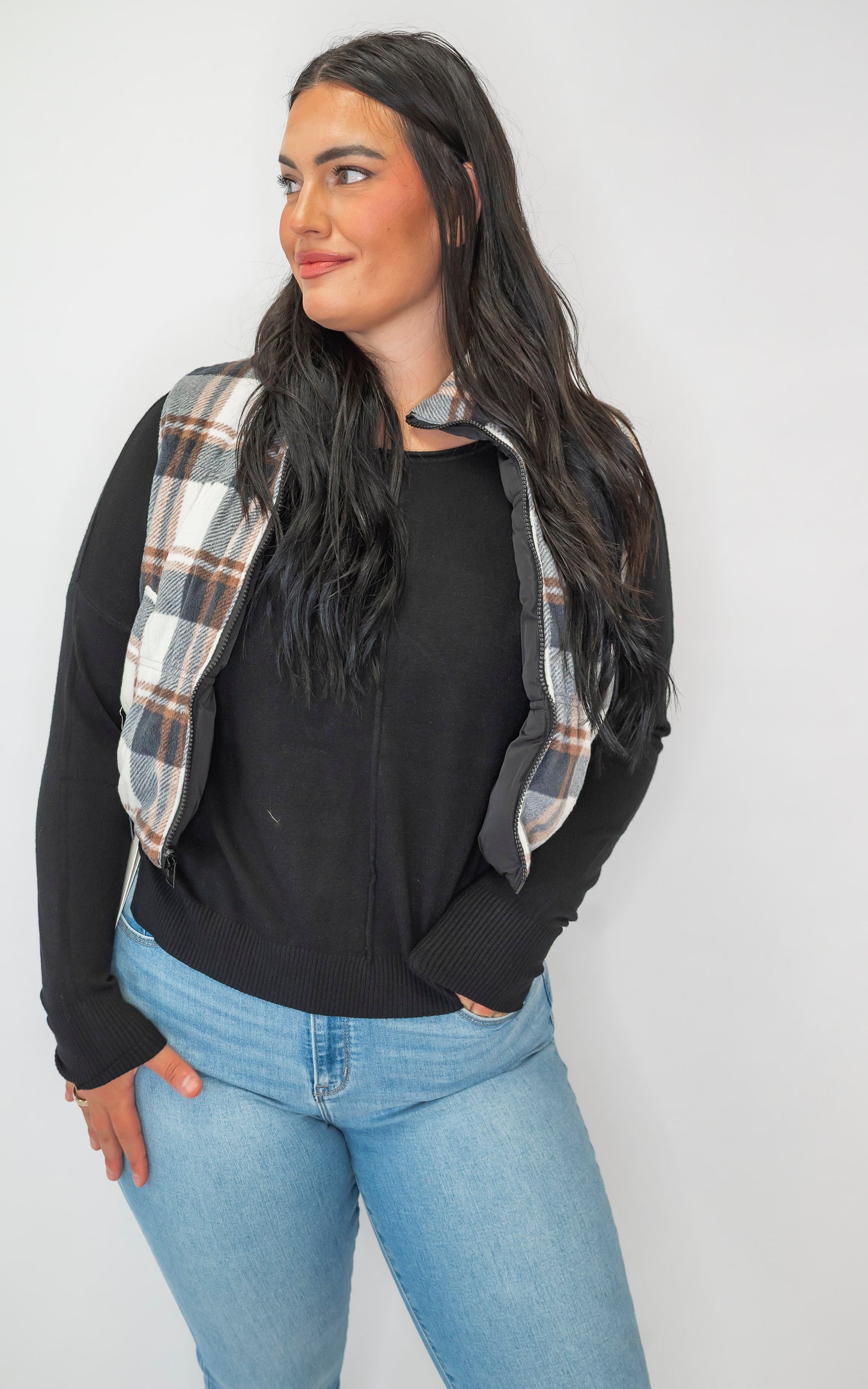 Black Full-zip Reversible Plaid Puffer Vest *DEAL*