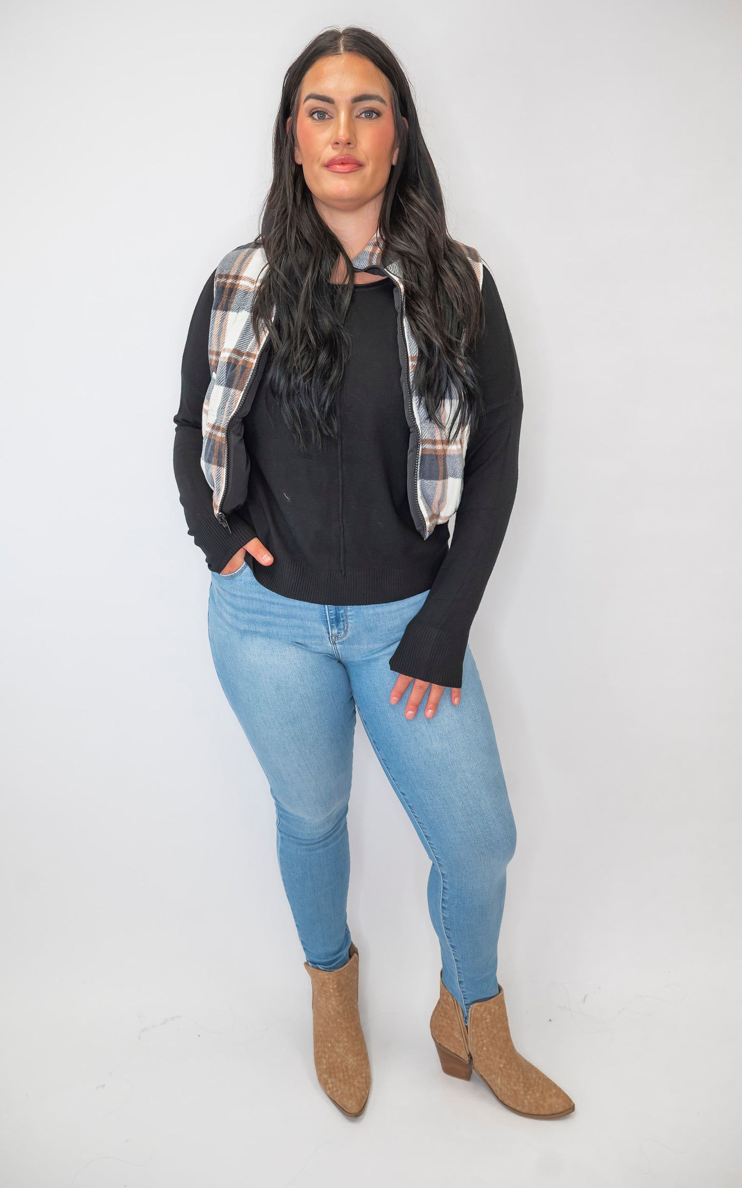 Black Full-zip Reversible Plaid Puffer Vest *DEAL*