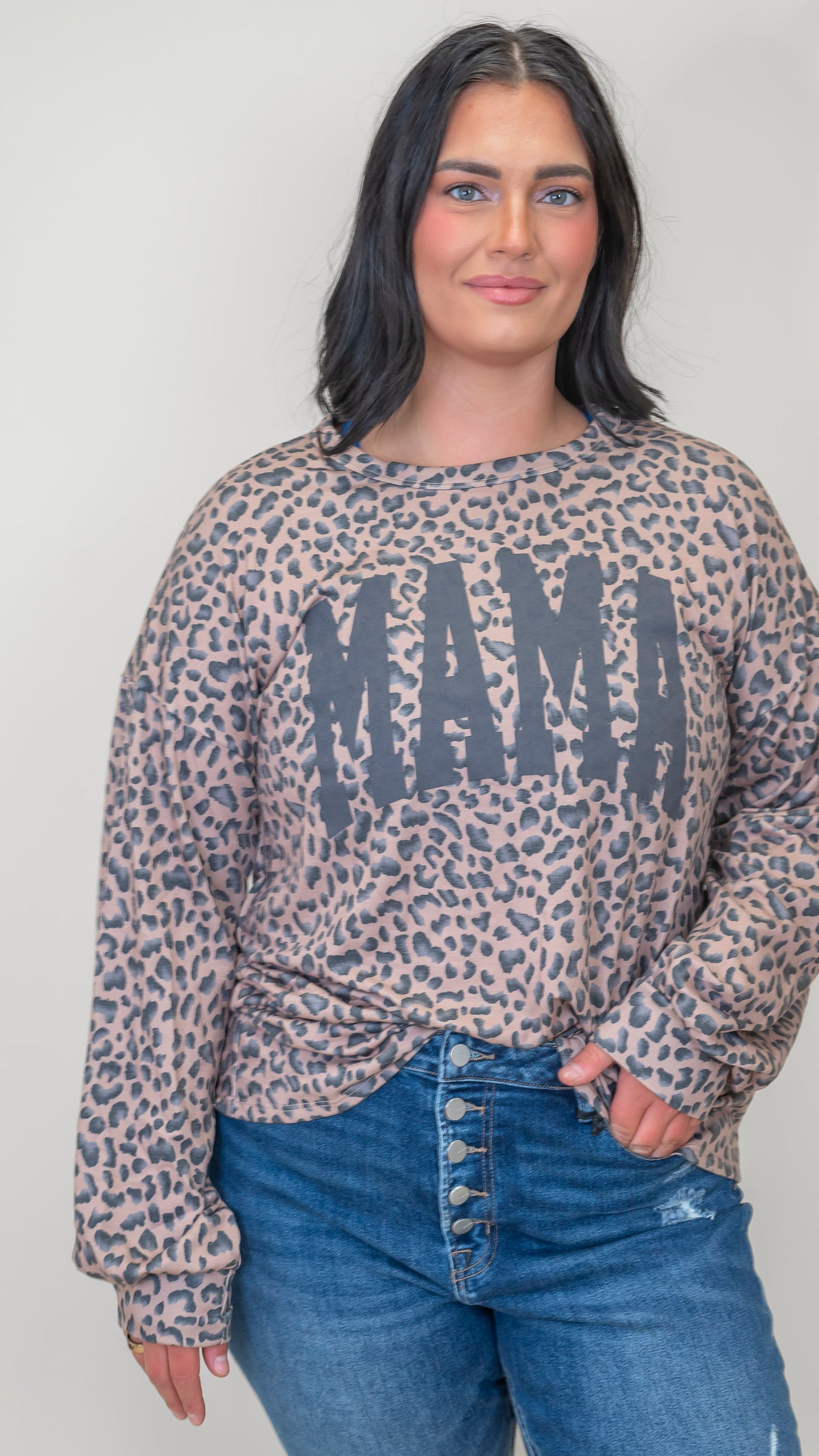 Long Puff Sleeve Animal Print Top