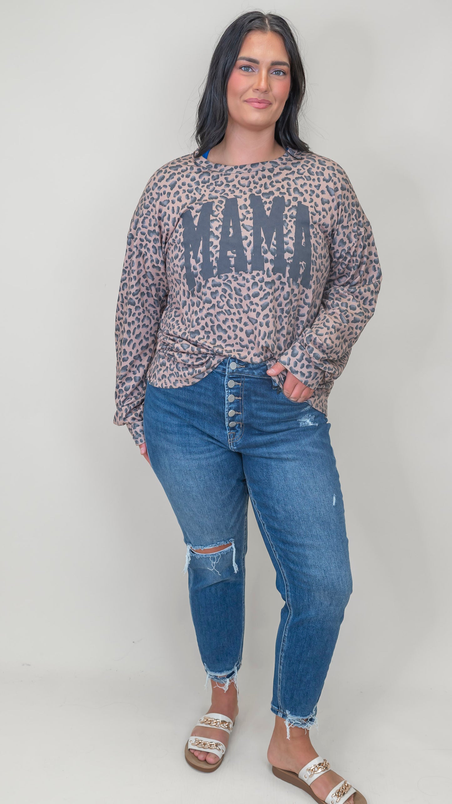 Long Puff Sleeve Animal Print Top