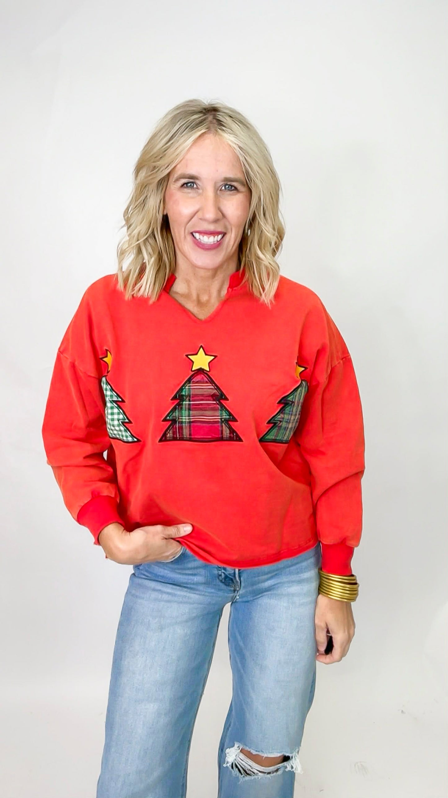 Mineral Wash Christmas Tree Patch Top