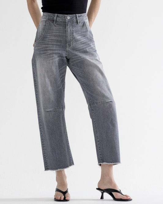 Pure Grey Super High Barrel-Leg Denim Jeans | MICA *30A SEPT PREORDER